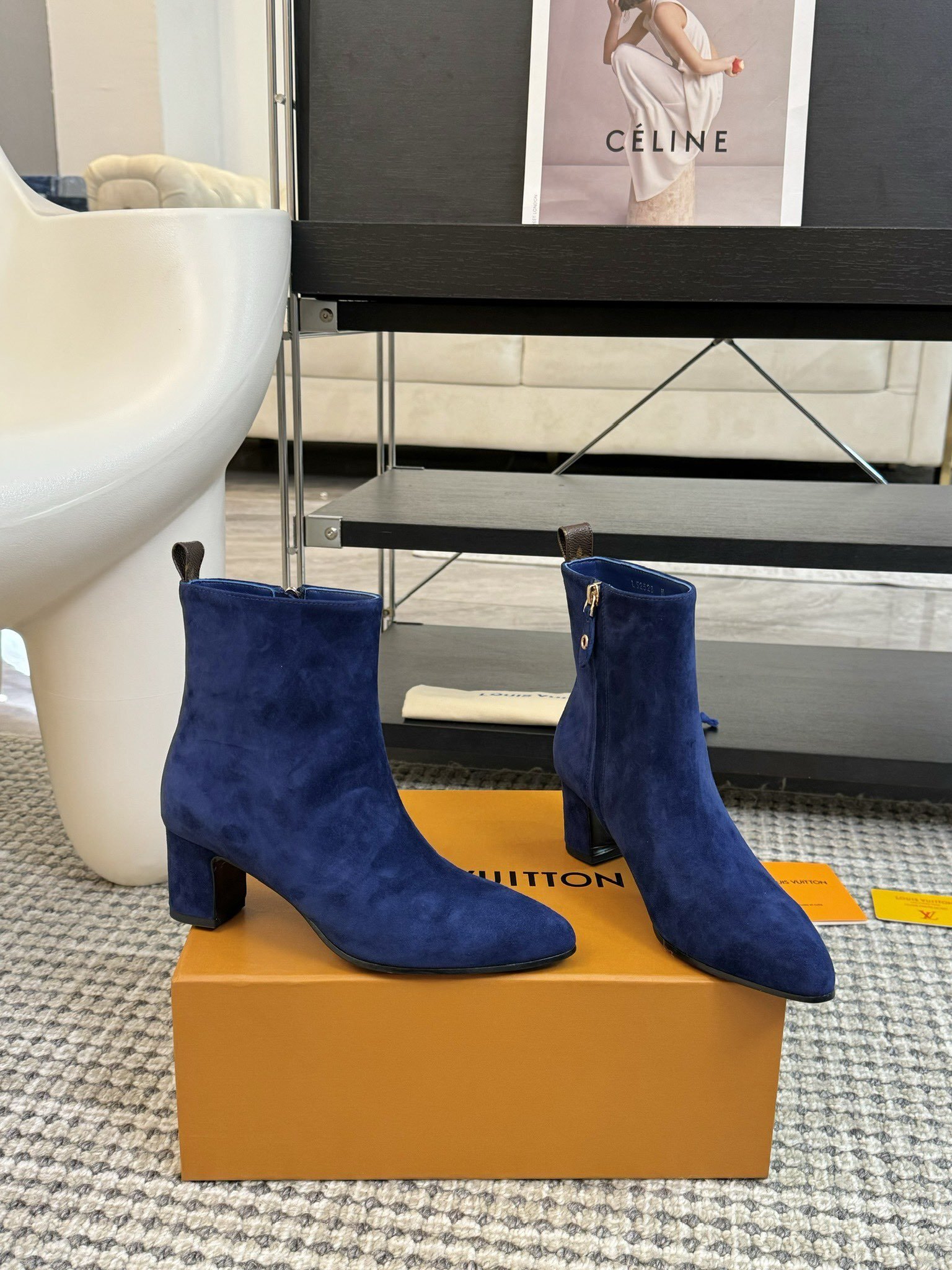 Luxury Royal Blue Suede Ankle Boots for Women - Pointed Toe