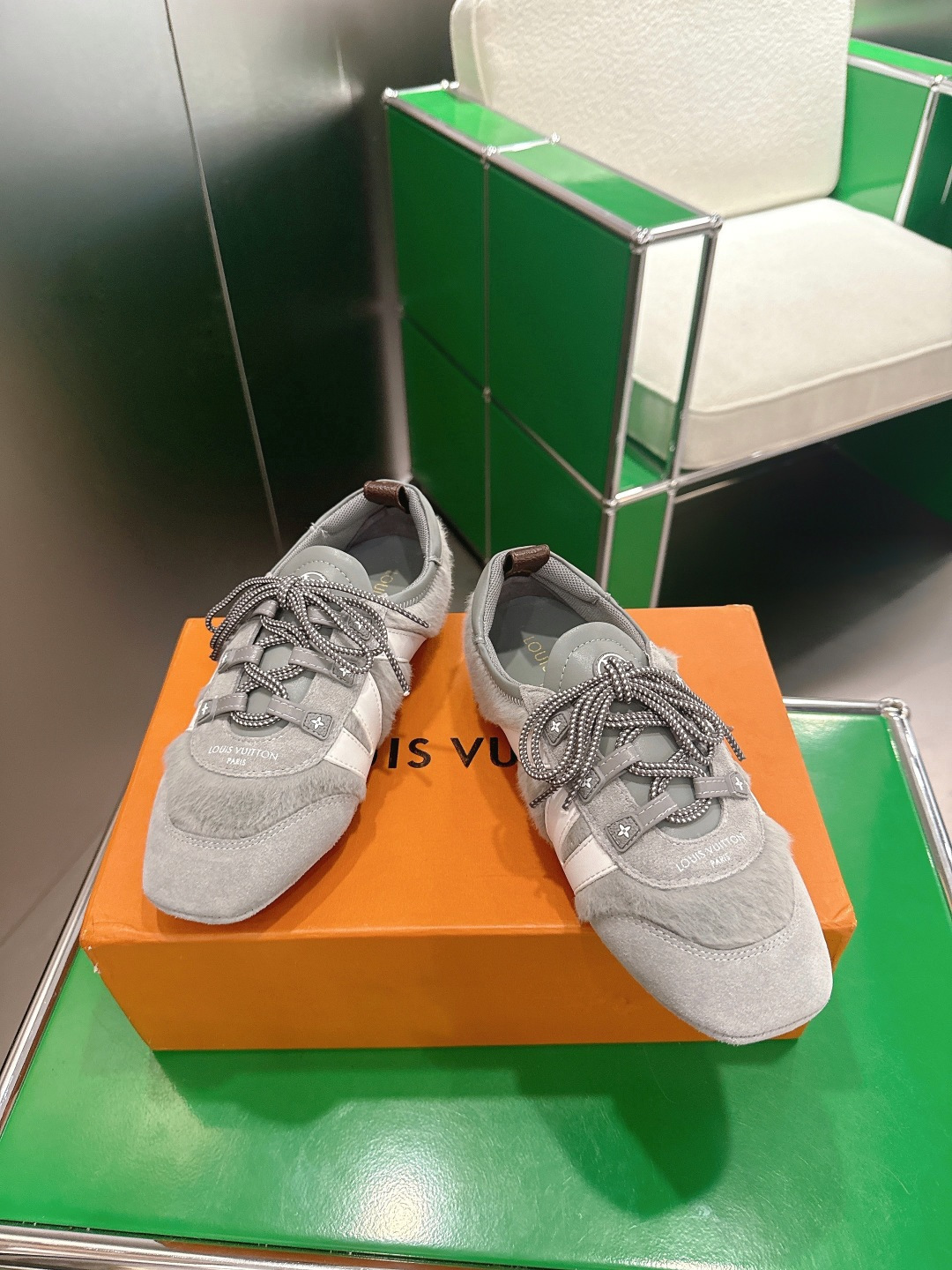 Louis Vuitton Run 55 Grey Suede & Fur Detail Luxury Sneakers