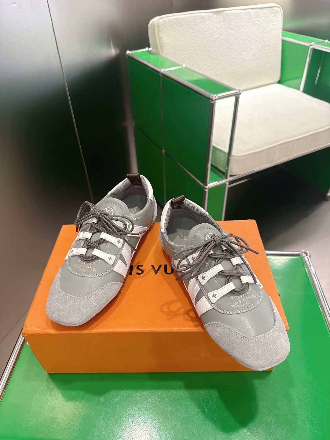 Louis Vuitton Grey Leather & Suede Low-Top Luxury Sneakers