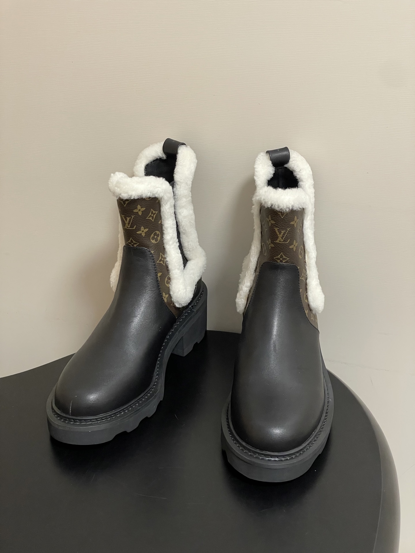 Louis Vuitton Monogram Shearling Leather Ankle Boots