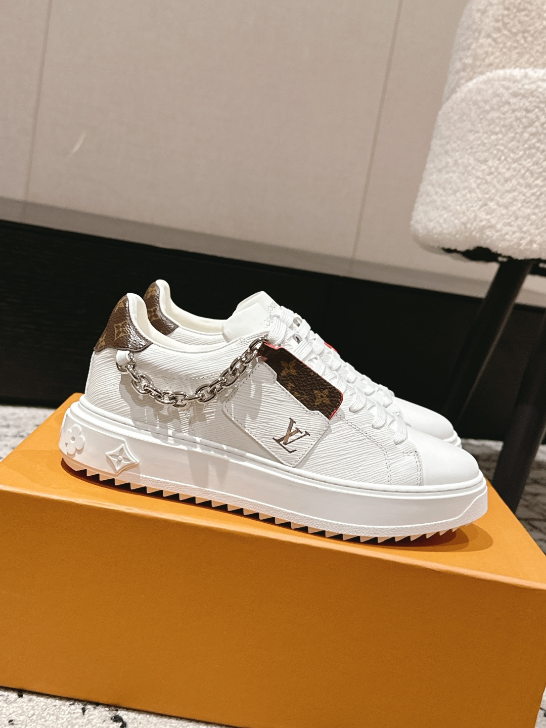 Louis Vuitton White Leather Sneakers with Monogram Accents