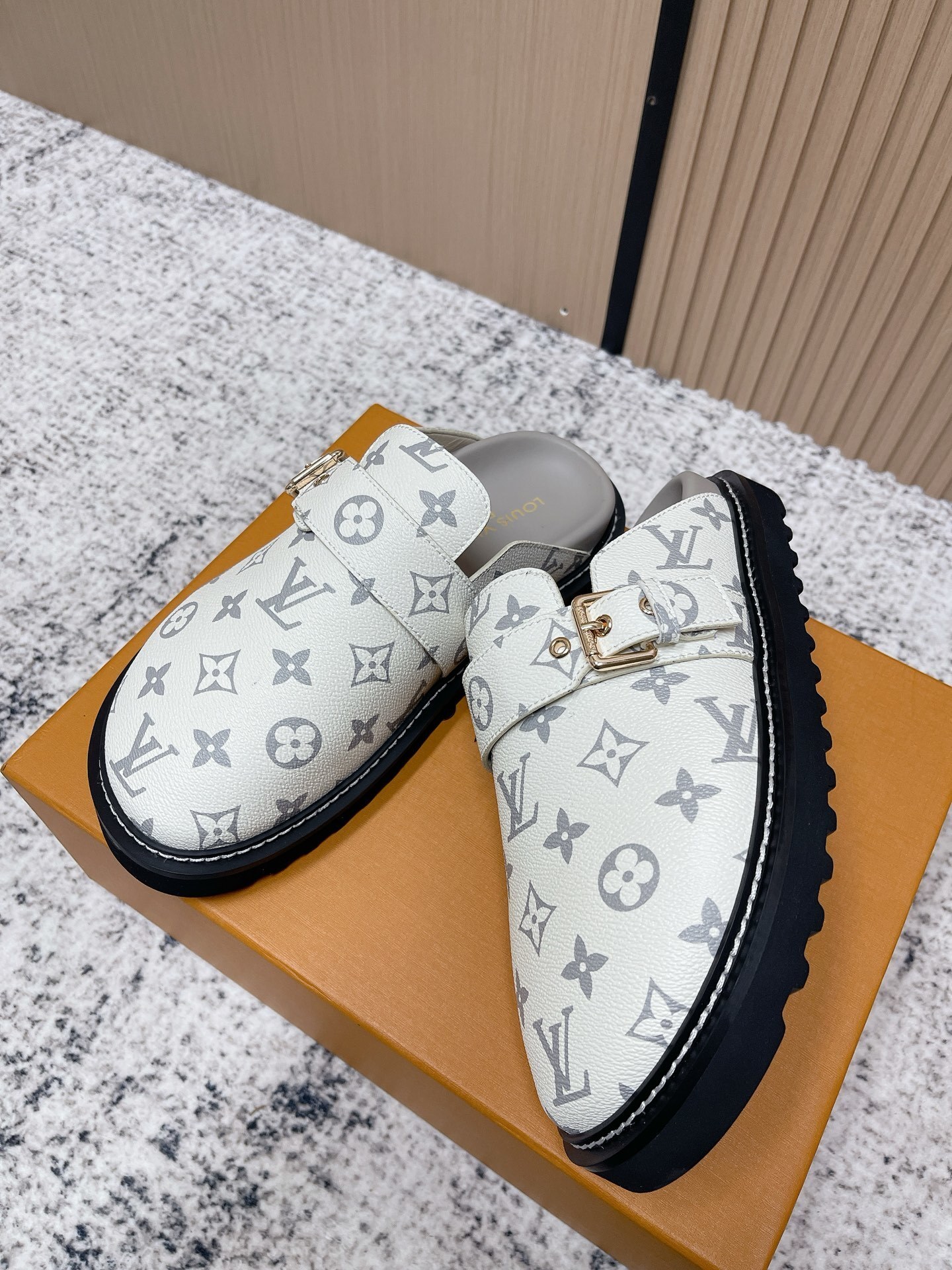 Louis Vuitton White Monogram Leather Mules - Luxury Designer Clogs
