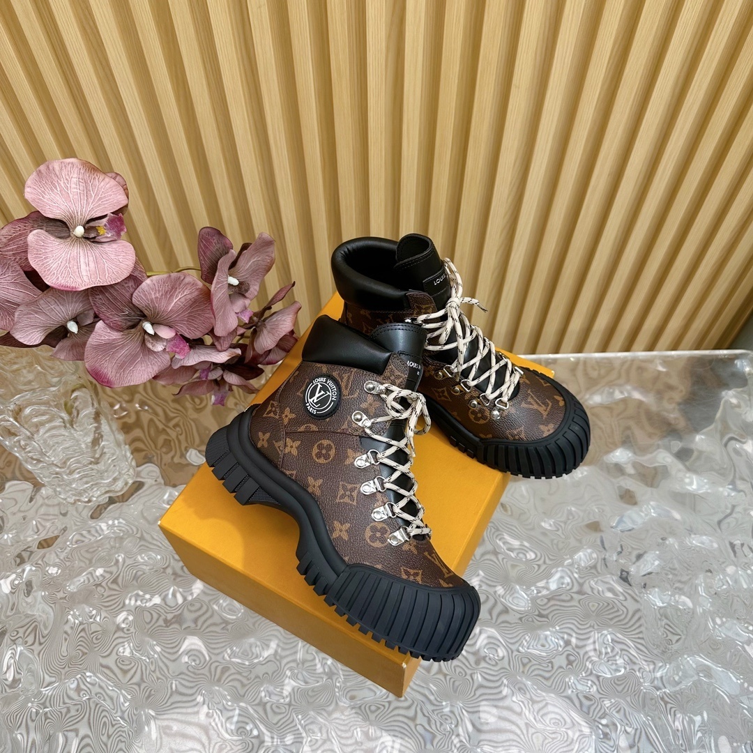 Louis Vuitton Monogram Platform Ankle Boots - Luxury Combat Style