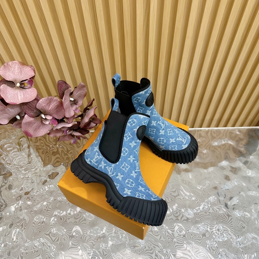 Luxury Monogram Denim Chunky Platform Ankle Boots for Women