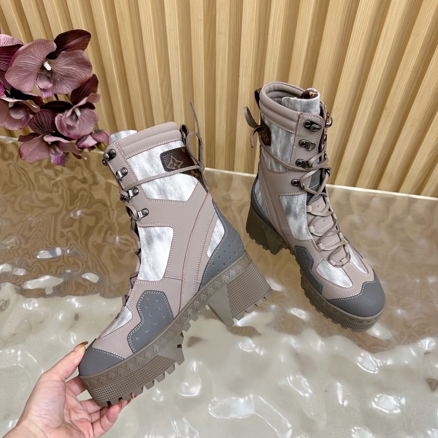 Louis Vuitton Aspen Platform Ankle Boots - Taupe Grey