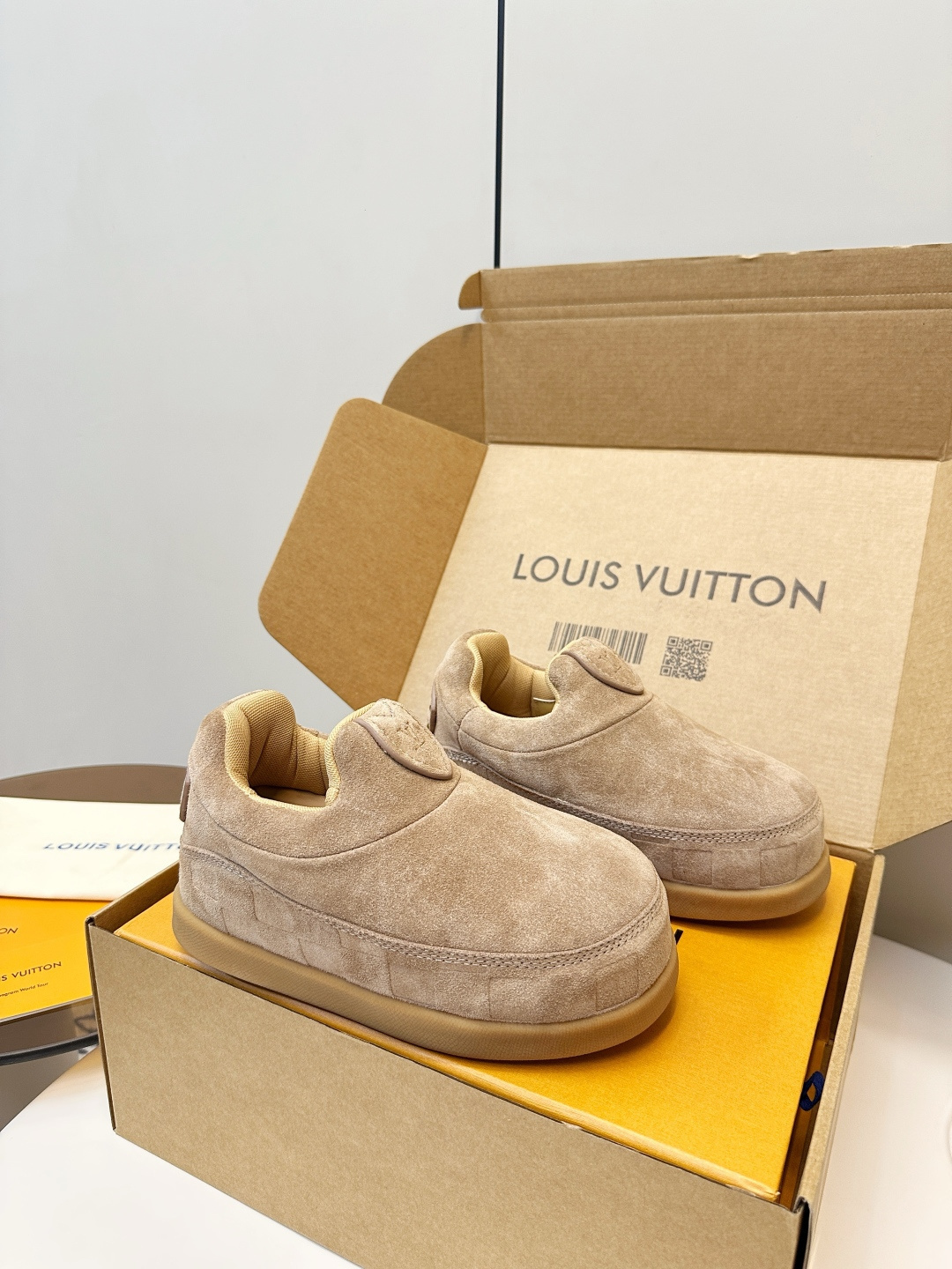 Louis Vuitton Men's Beige Suede Luxury Slip-On Slippers