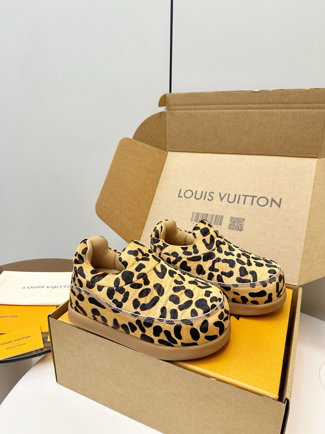 Louis Vuitton Leopard Print Calf Hair Slip-On Loafers