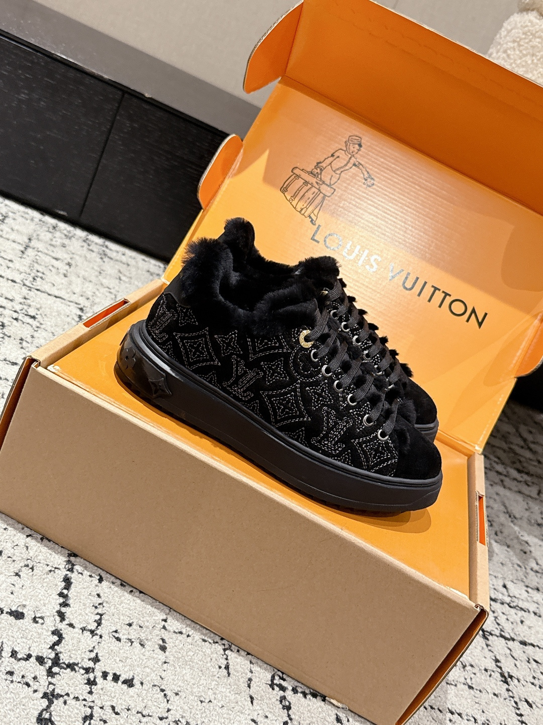 Louis Vuitton Black Monogram Shearling-Lined Sneakers