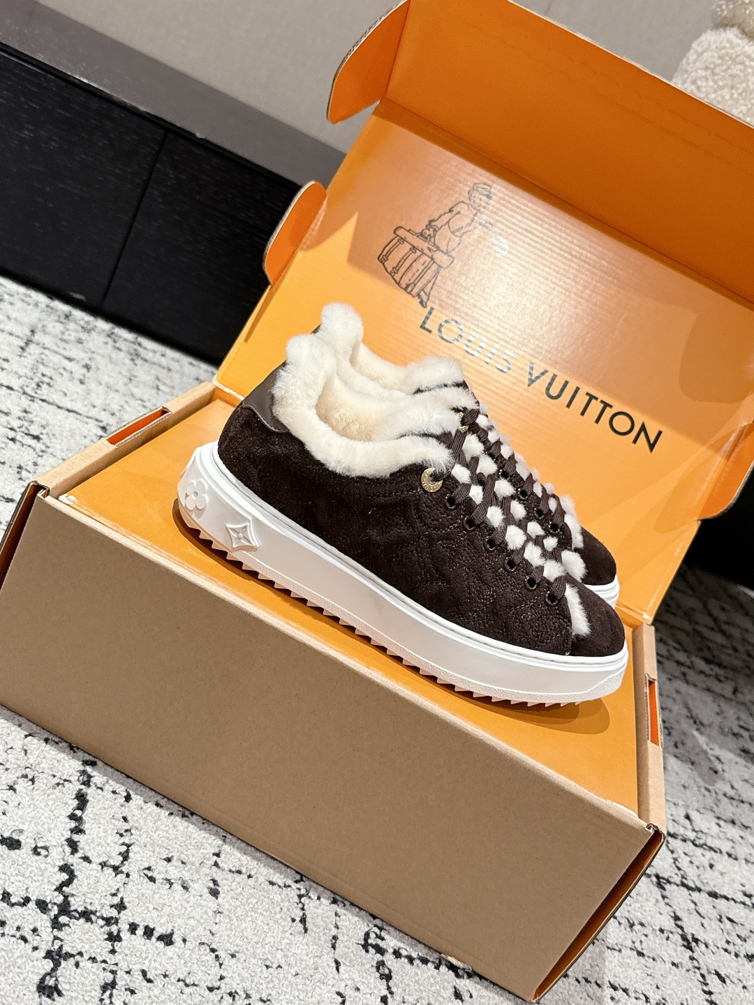 Louis Vuitton Time Out Shearling Sneaker - Brown Monogram