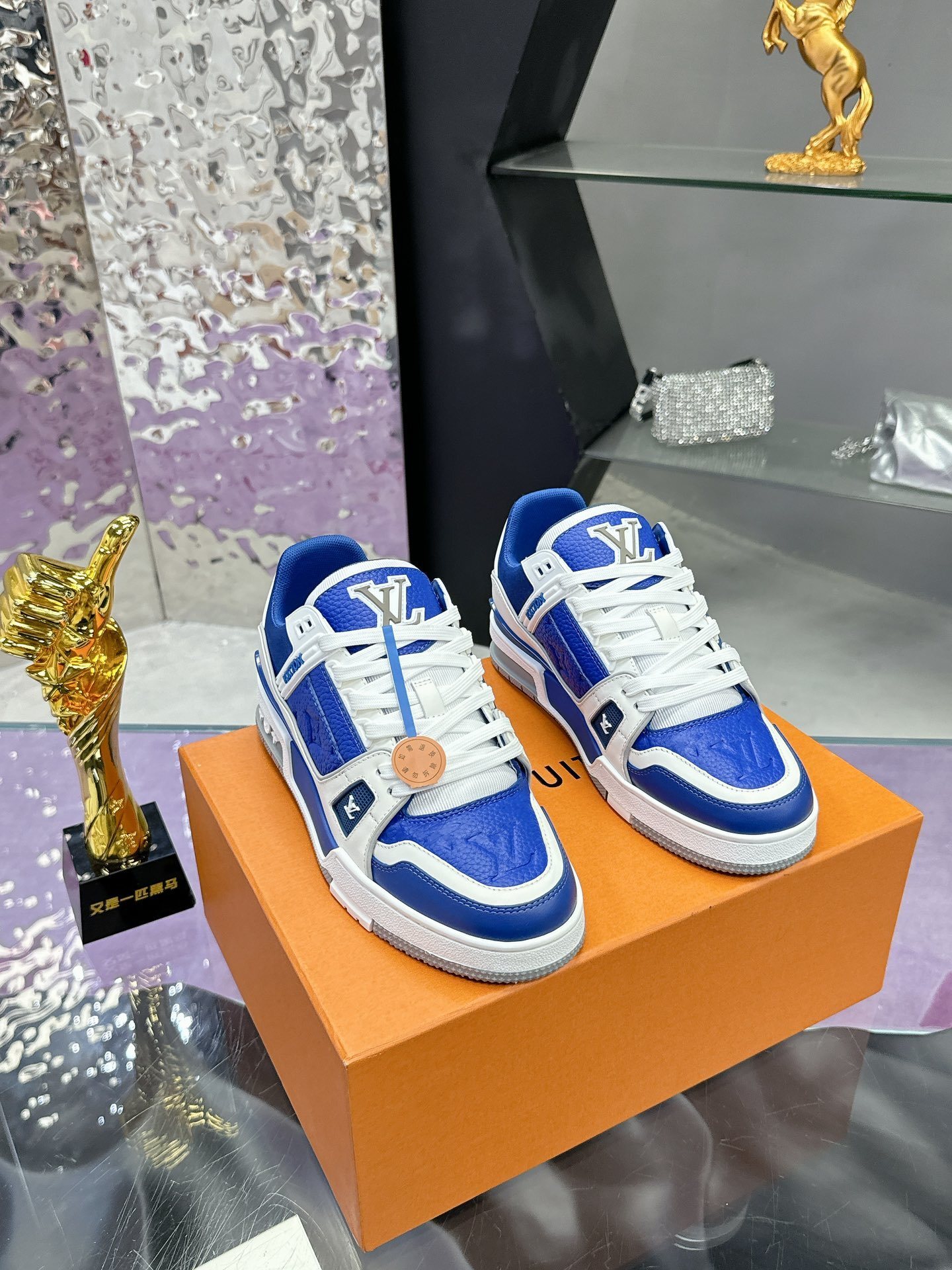 Louis Vuitton Trainer Sneaker - Blue & White Monogram Leather