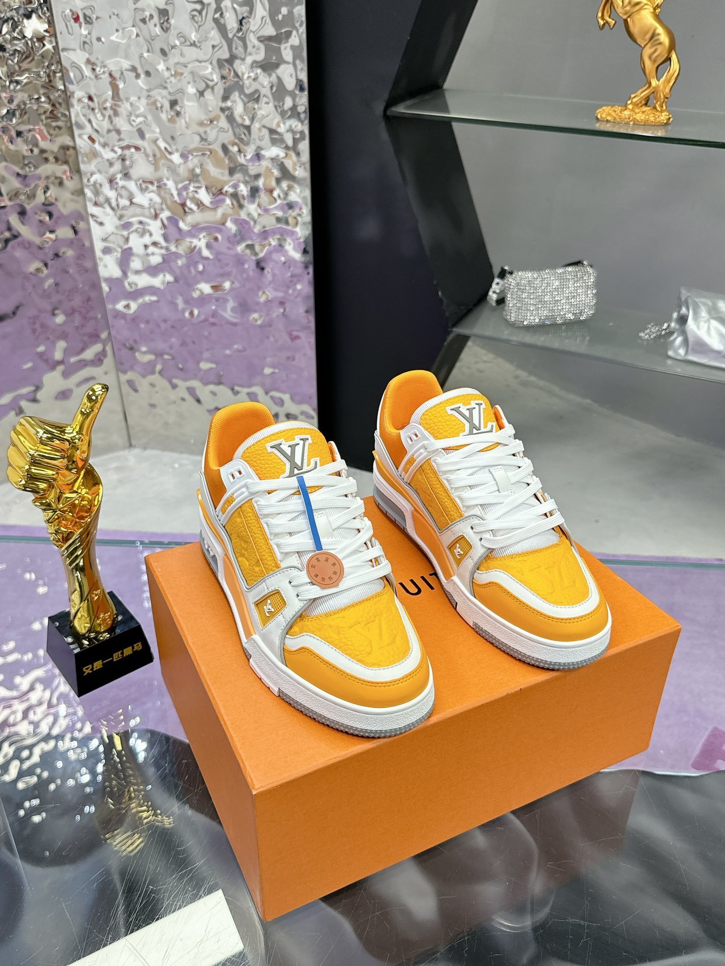 Louis Vuitton LV Trainer Sneaker Orange White Monogram Luxury Shoes