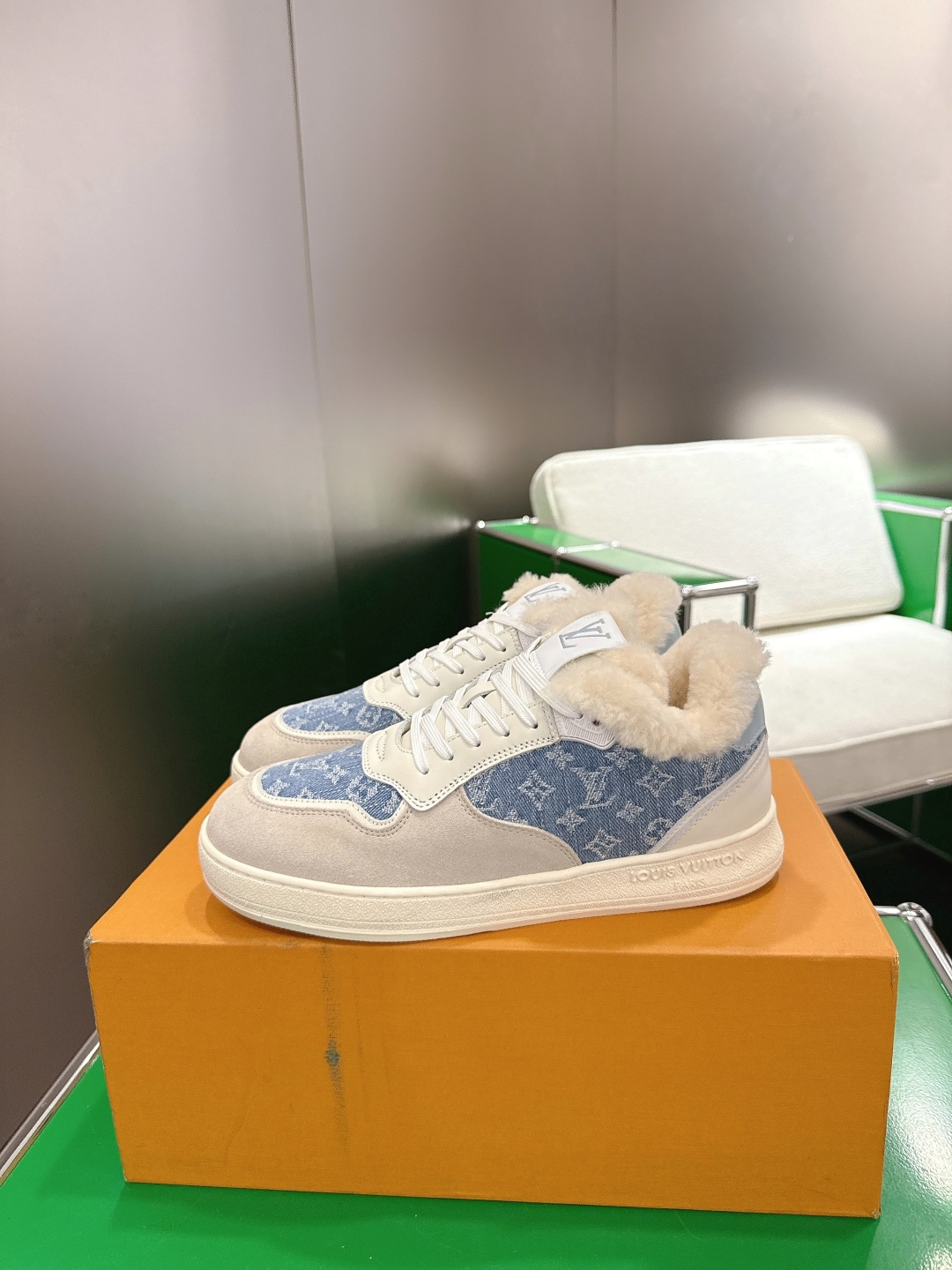 Louis Vuitton Monogram Denim Shearling-Lined Sneakers