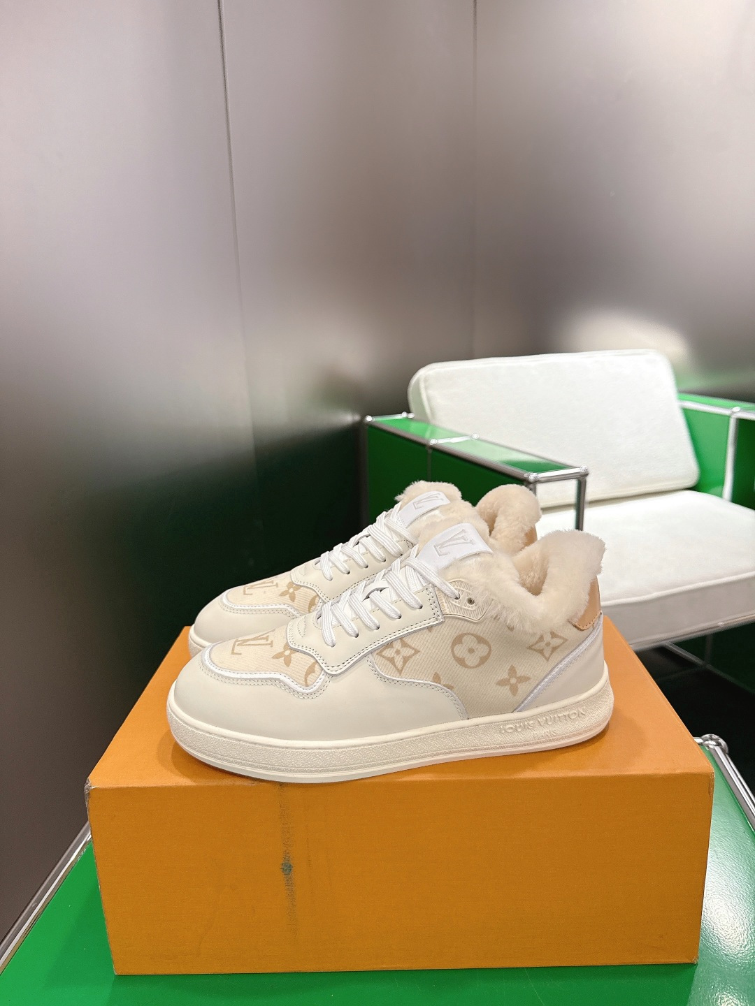 Louis Vuitton Monogram Shearling-Lined Sneakers - Beige & Cream