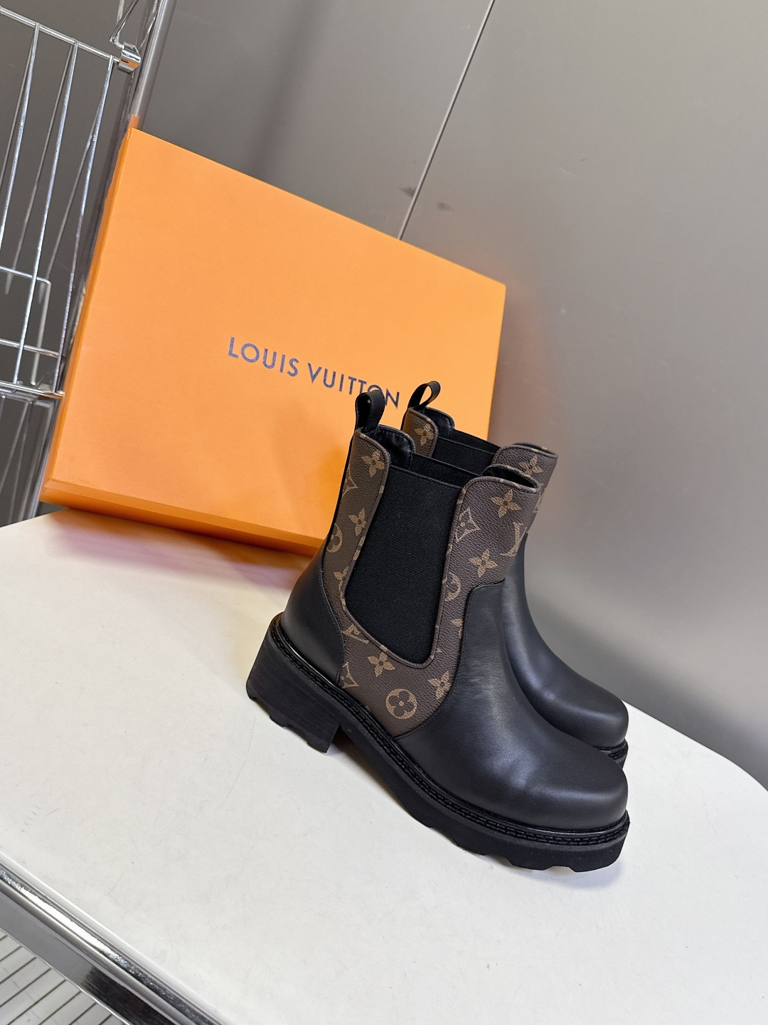 Louis Vuitton Monogram & Black Leather Chelsea Ankle Boots