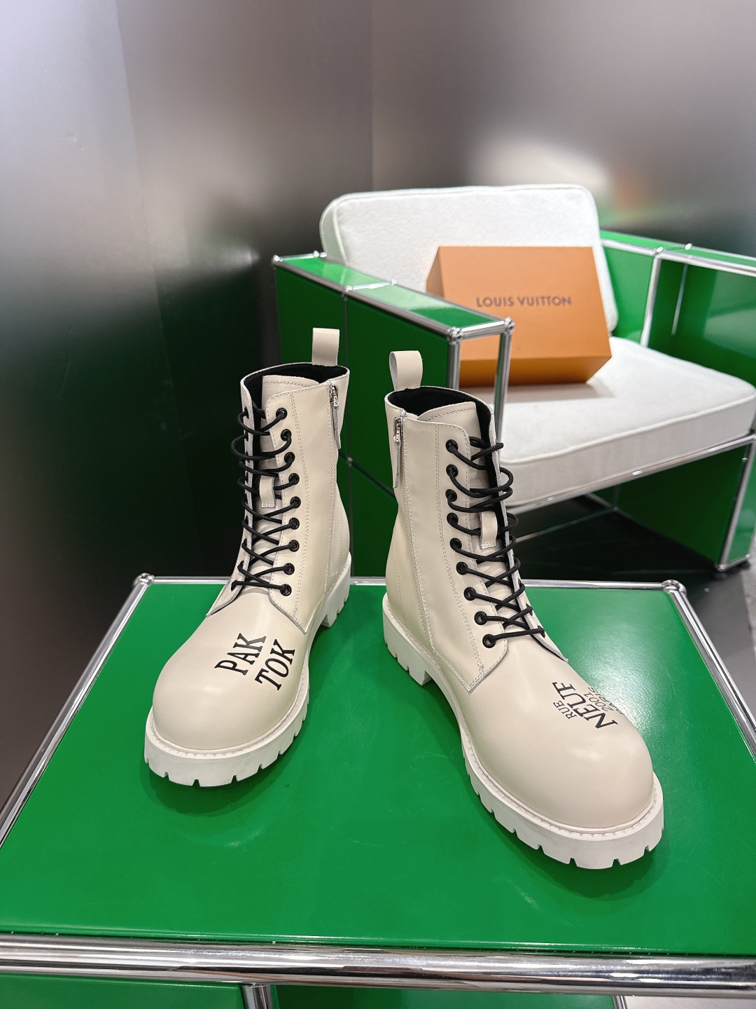 Louis Vuitton Territory Flat Ranger Boots - Cream Graphic Leather