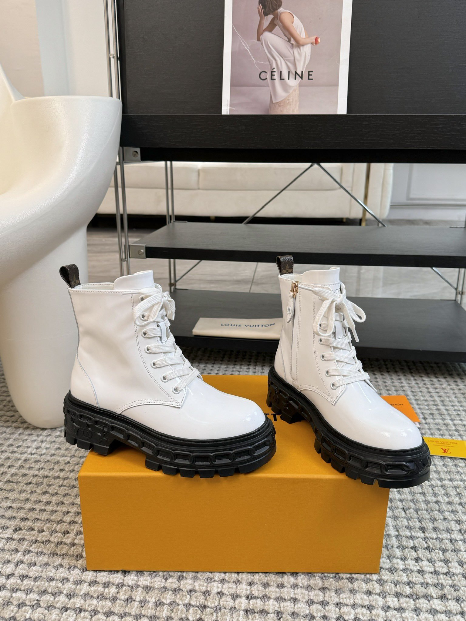 Louis Vuitton White Patent Leather Combat Boots