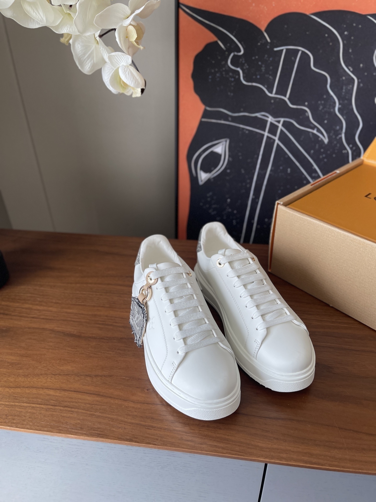 LV White Monogram Embossed Leather Platform Sneakers for Women