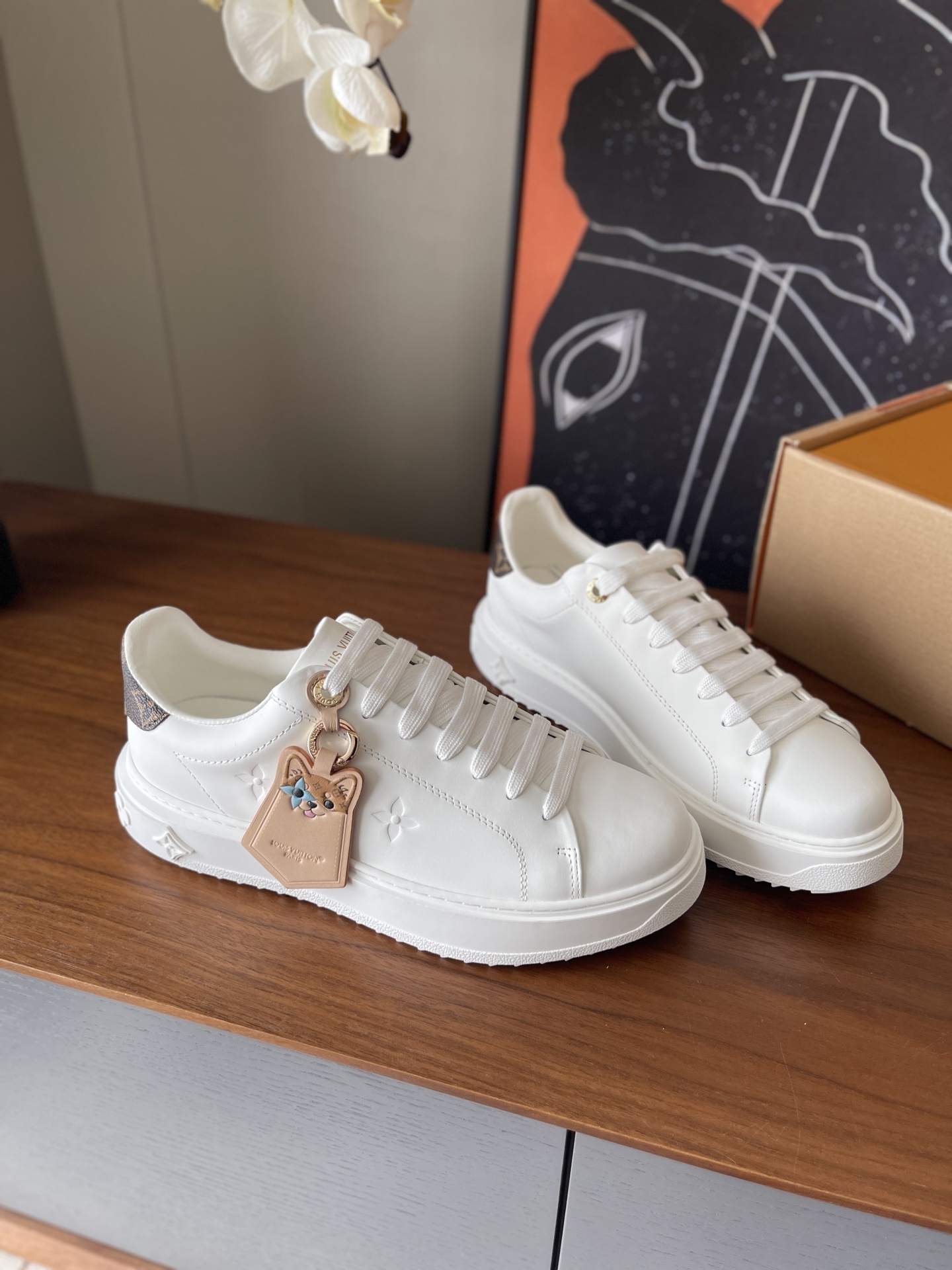 Louis Vuitton Women's White Leather Monogram Accent Sneakers