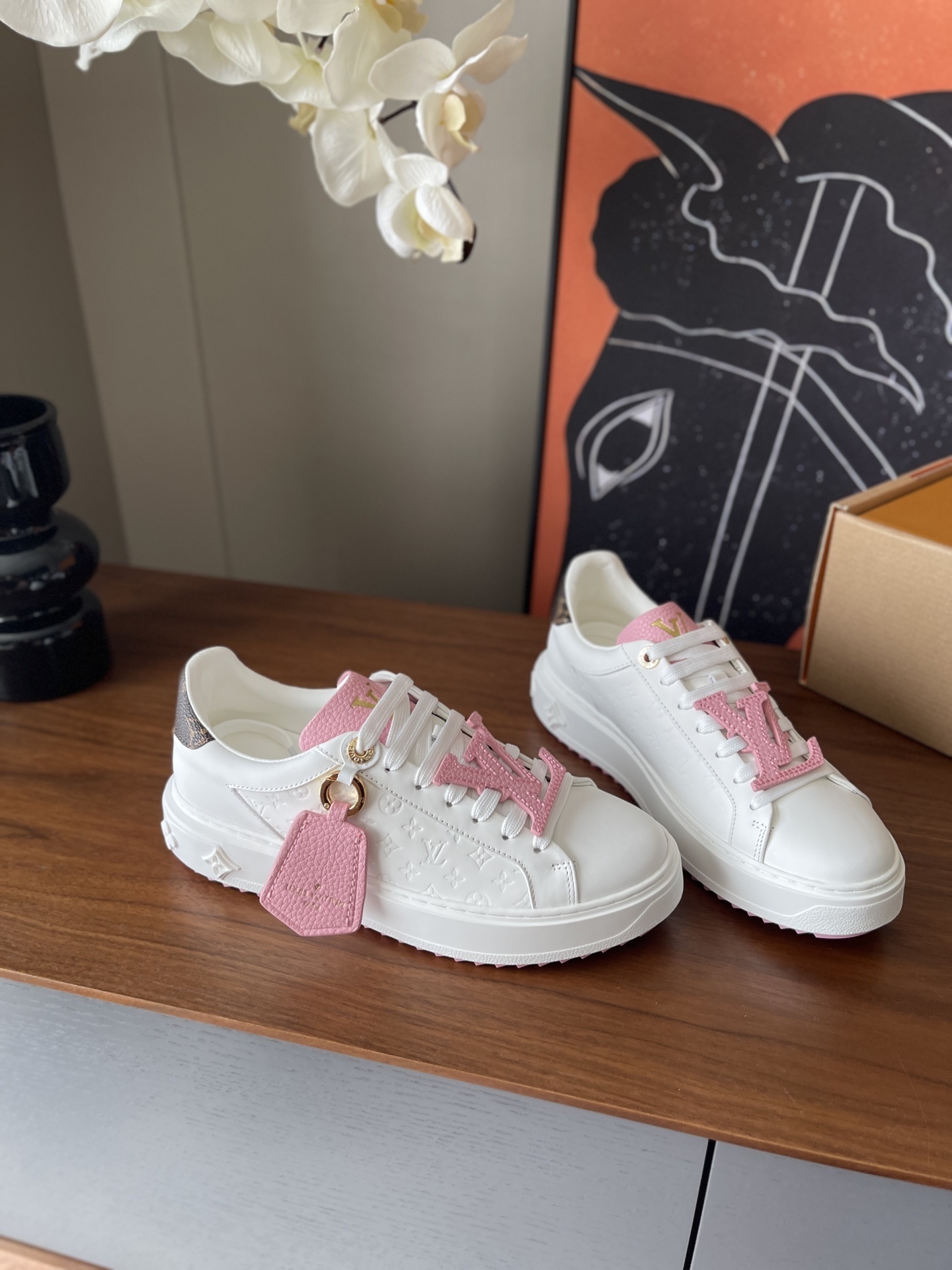 Louis Vuitton Pink Monogram White Leather Sneakers for Women