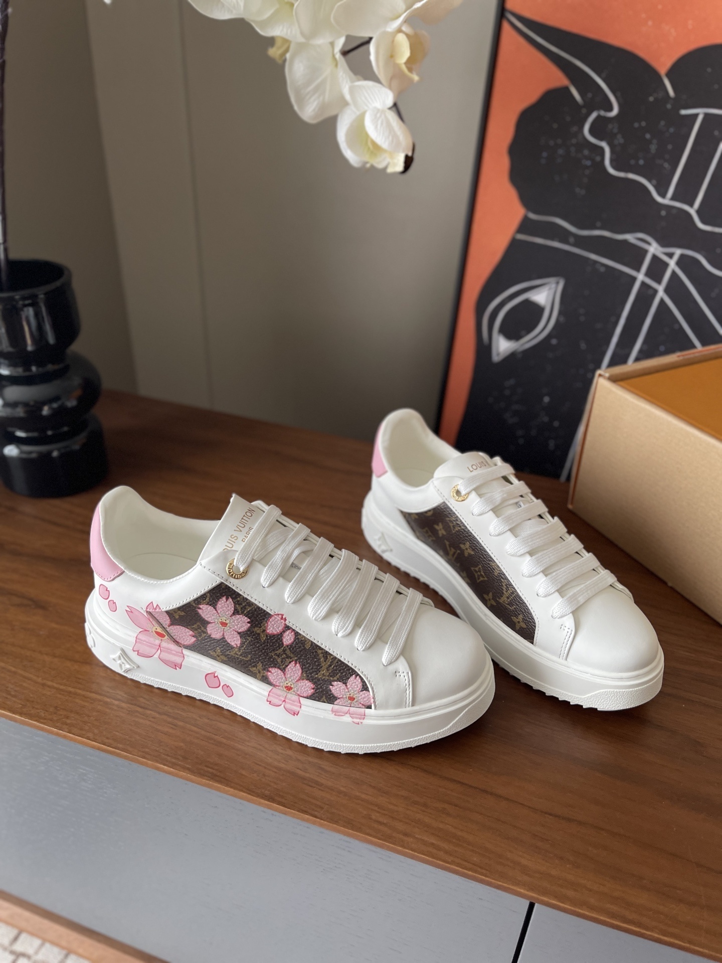 Louis Vuitton Frontrow Monogram Floral White Leather Sneakers