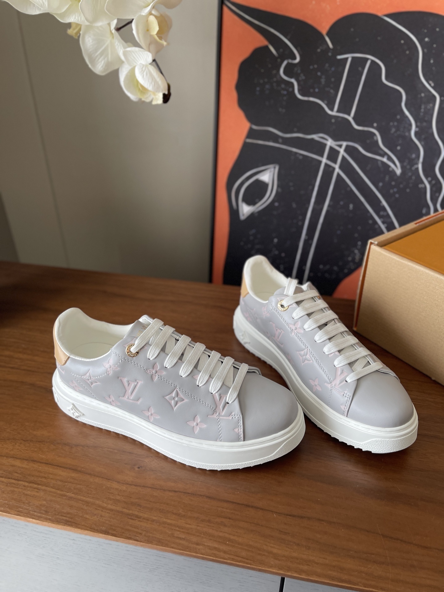 Louis Vuitton Time Out Sneaker Grey Pink Monogram Leather