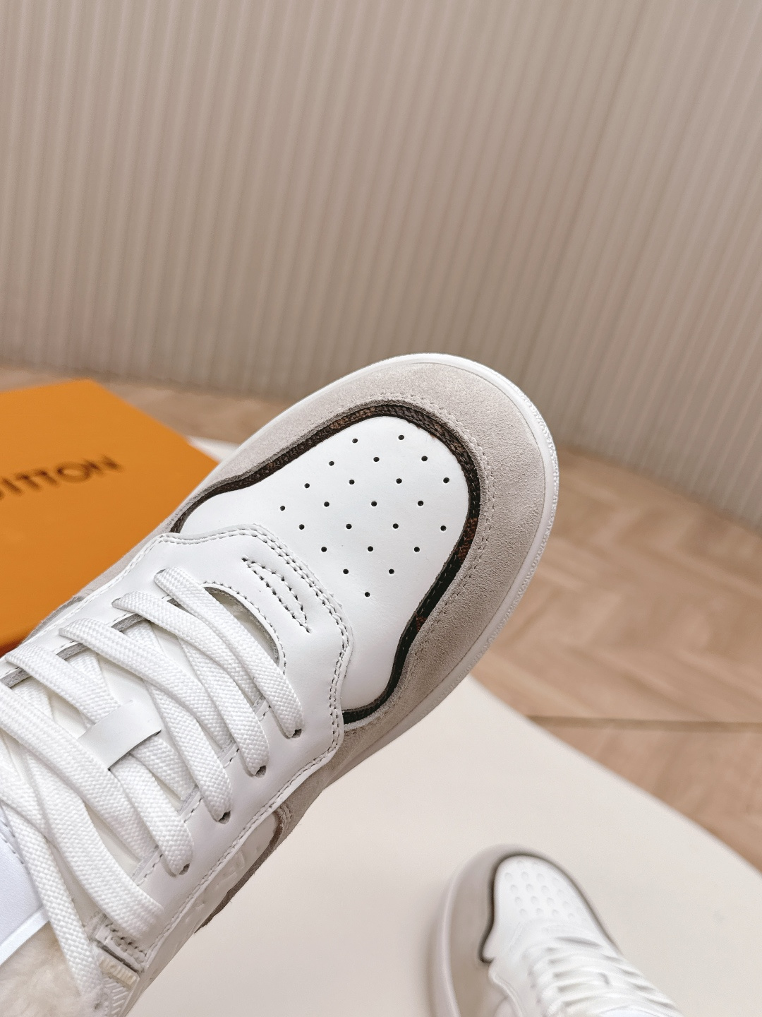 Louis Vuitton White and Grey Fur-Lined Luxury Sneakers for Women