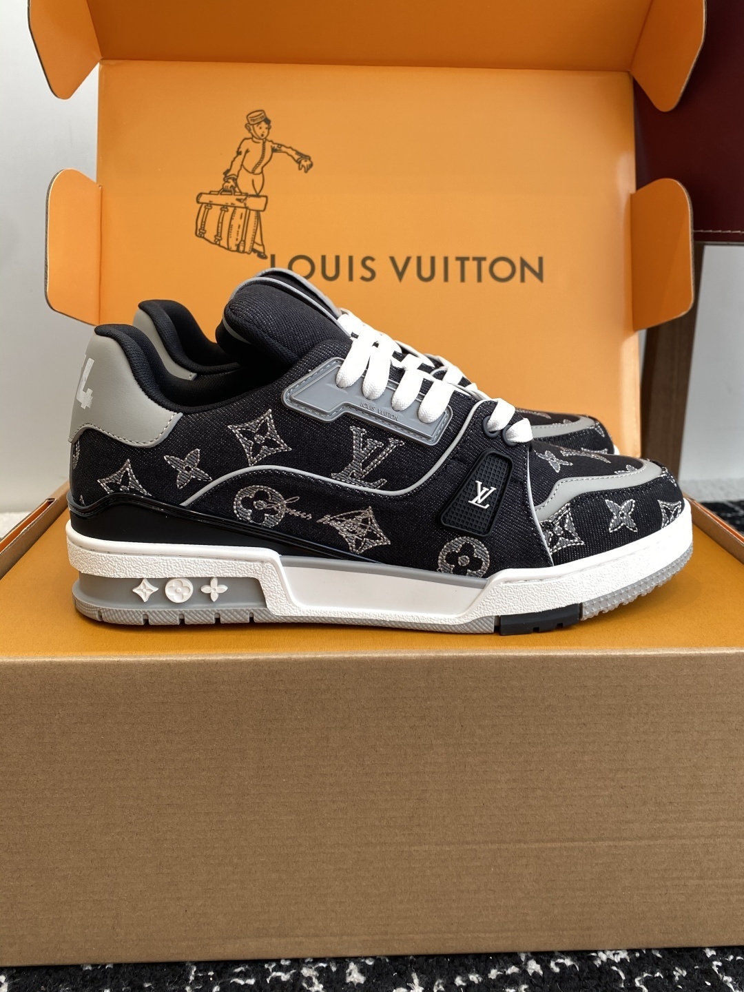 Louis Vuitton Men's Black Monogram Denim Trainer Sneakers