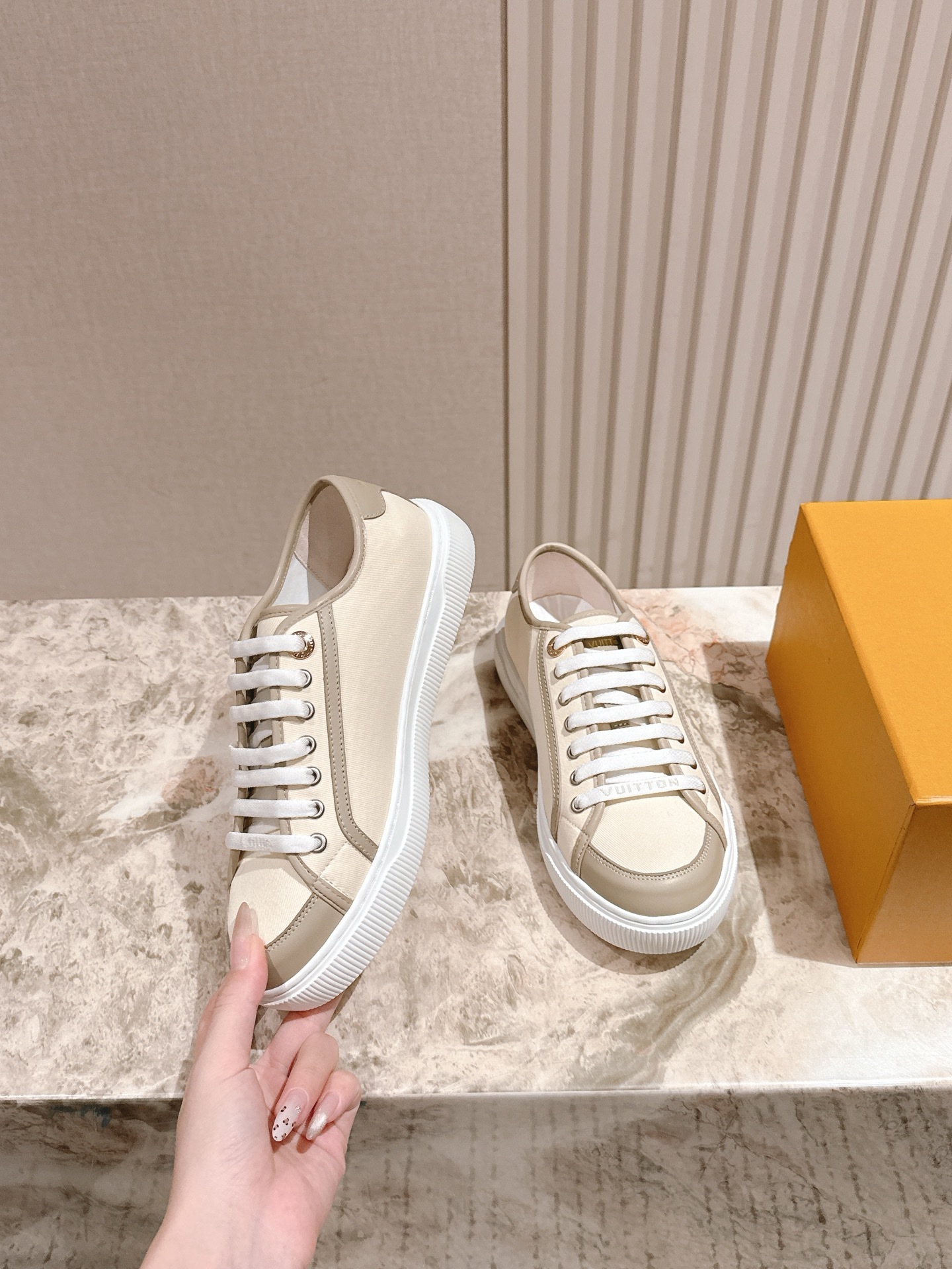 Louis Vuitton Women's Beige Canvas and Leather Sneakers