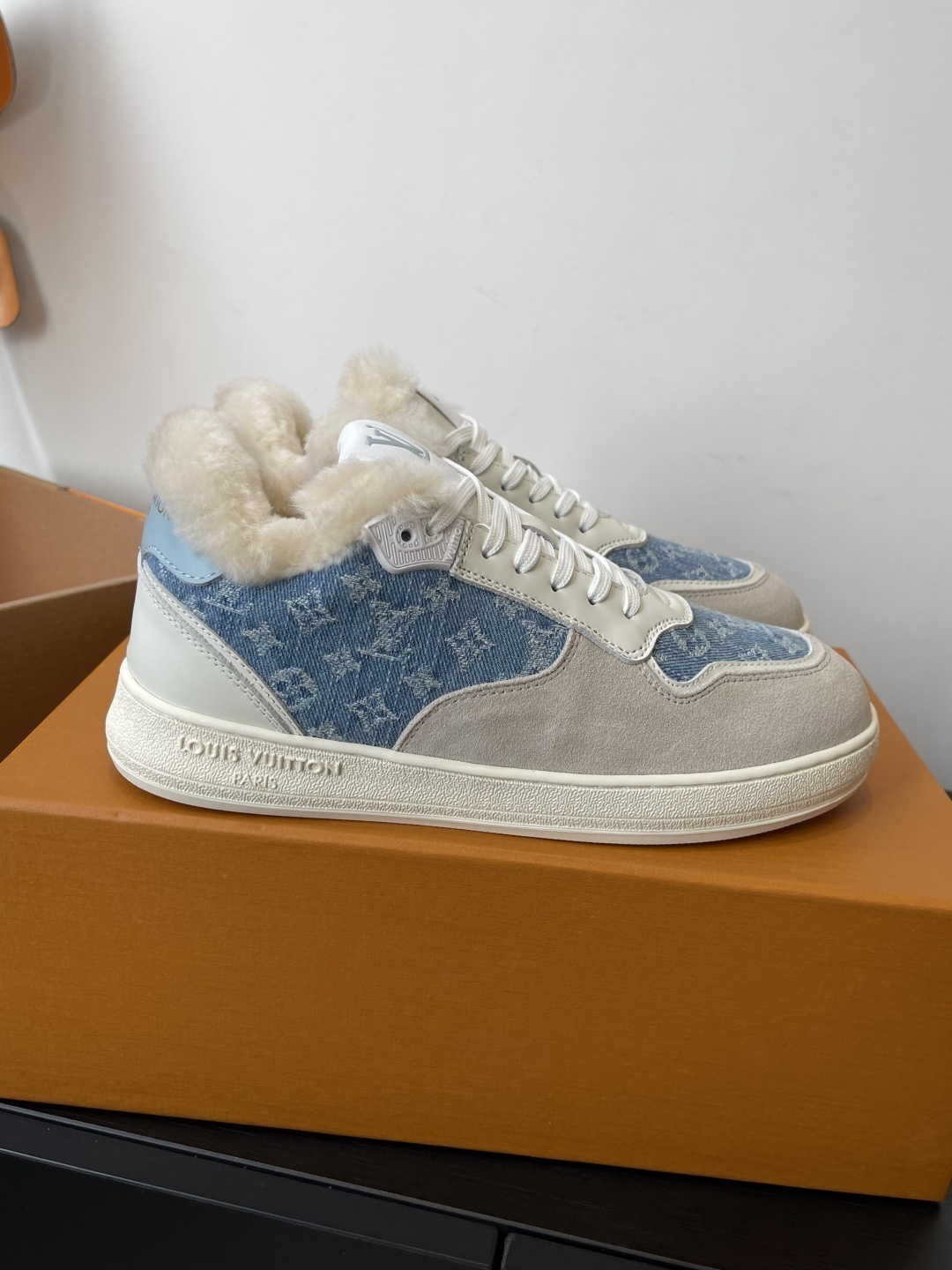 Louis Vuitton Monogram Denim Shearling Winter Trainer Sneakers