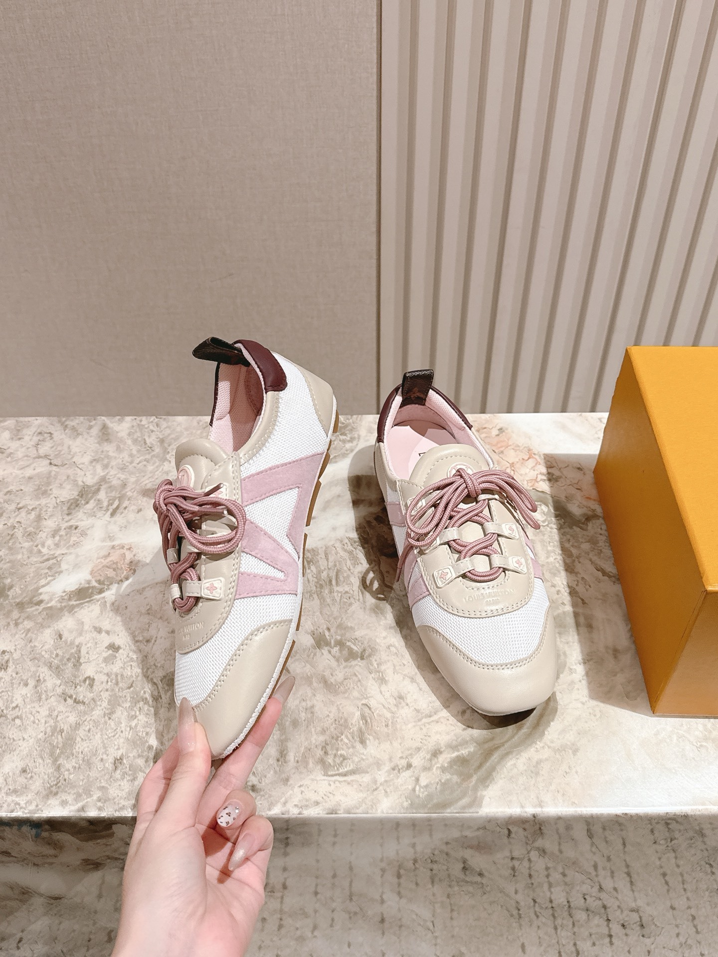Louis Vuitton Run 55 Women's Sneakers - Pink and Beige Luxury