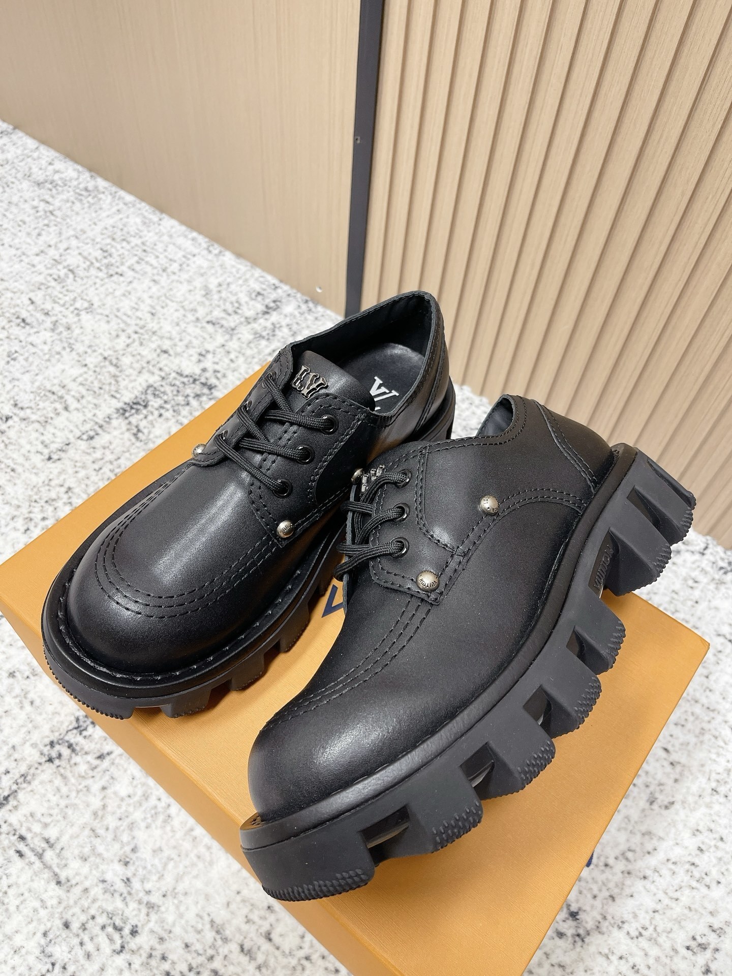 Louis Vuitton Women's Black Leather Chunky Platform Derby Shoes