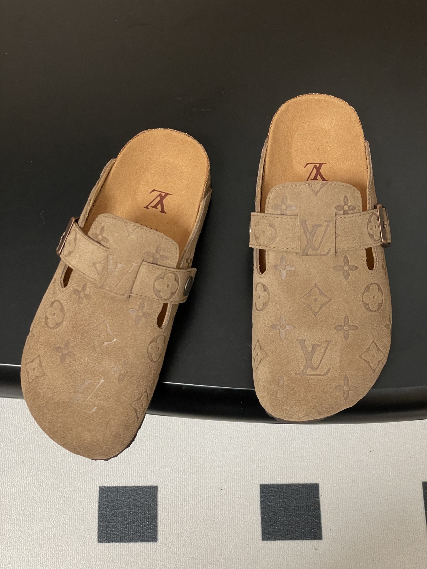 Luxury LV Monogram Suede Clogs - Premium Sand Beige Comfort Mules