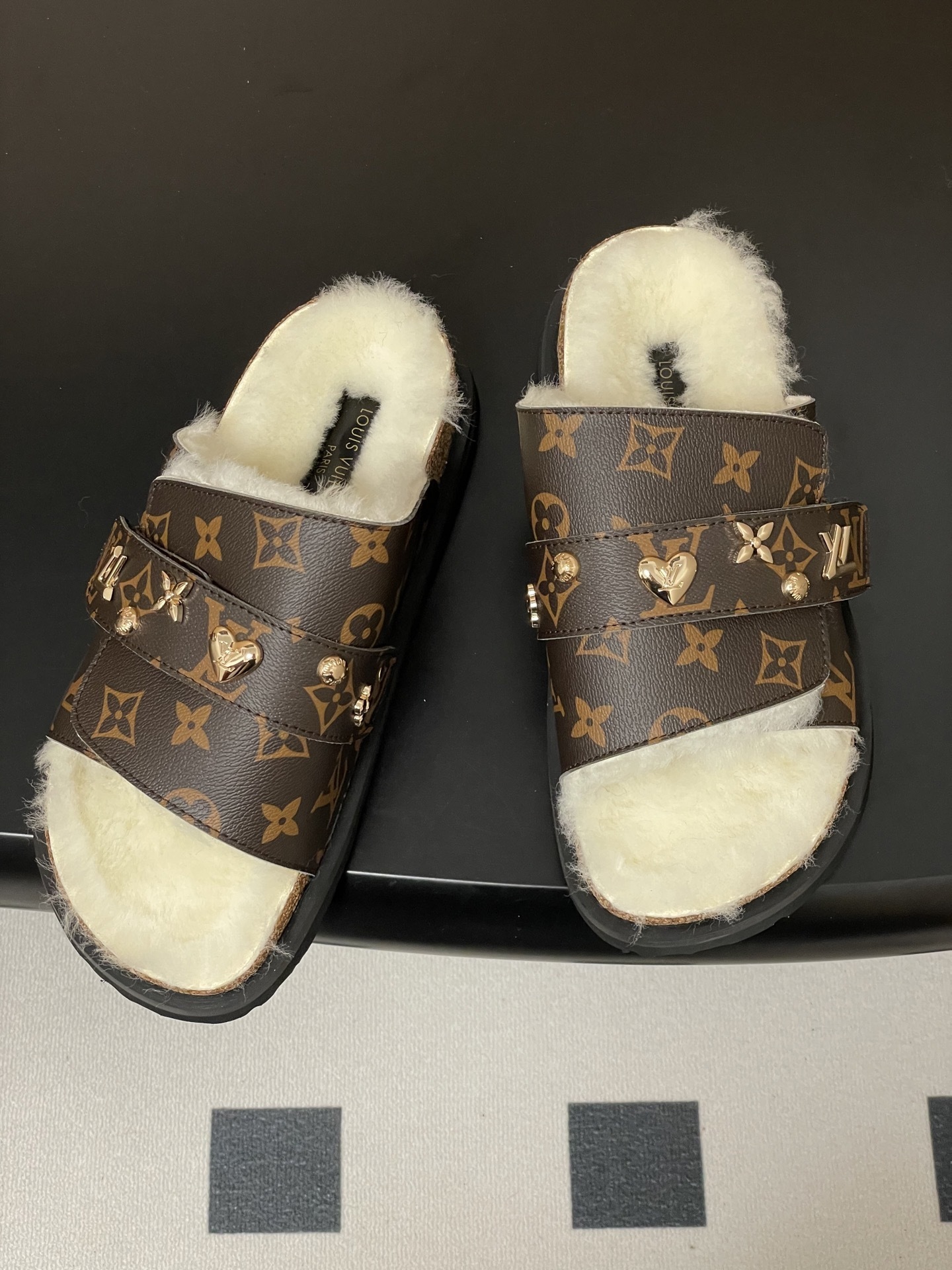 Louis Vuitton Paseo Flat Comfort Mule Monogram Shearling Sandals