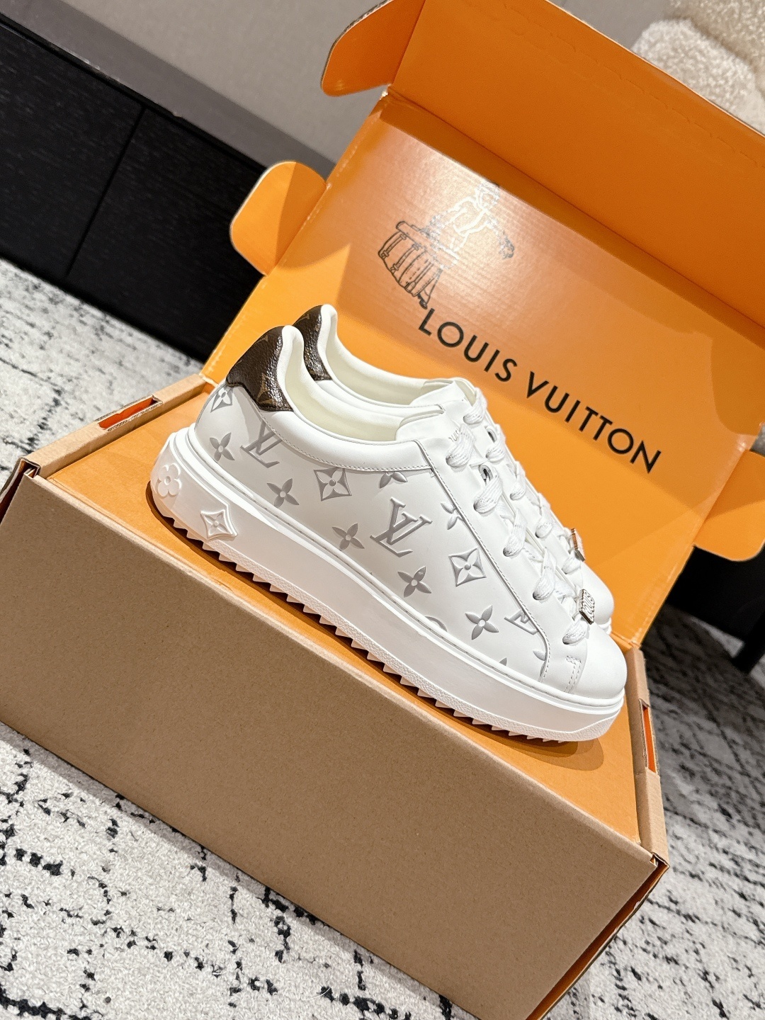 Louis Vuitton White Monogram Time Out Sneakers with Metal Charms