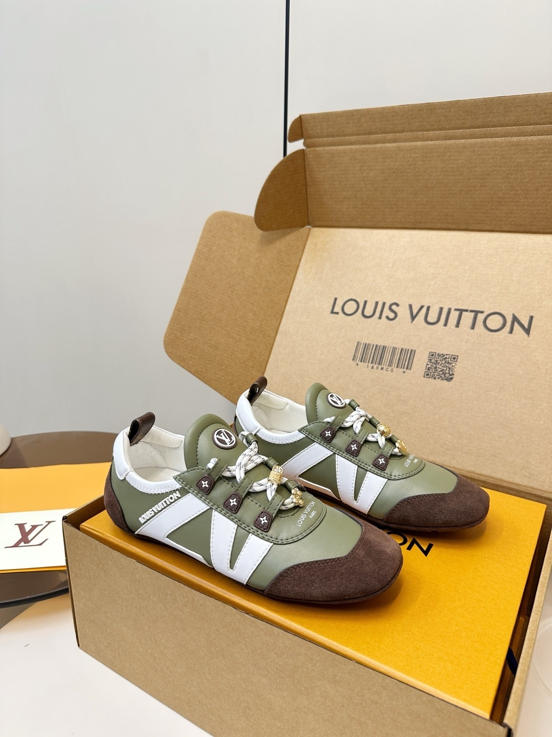 Louis Vuitton Luxury Olive Green Women's Sneakers with Charms