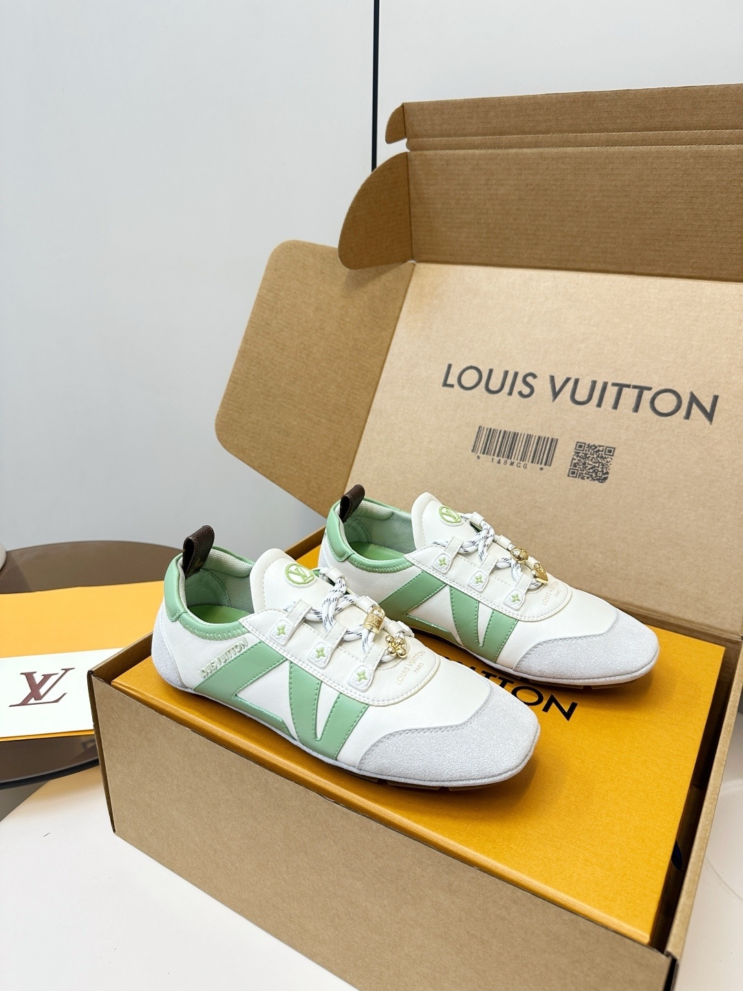 Louis Vuitton Women's Luxury Mint Green & White Fashion Sneakers