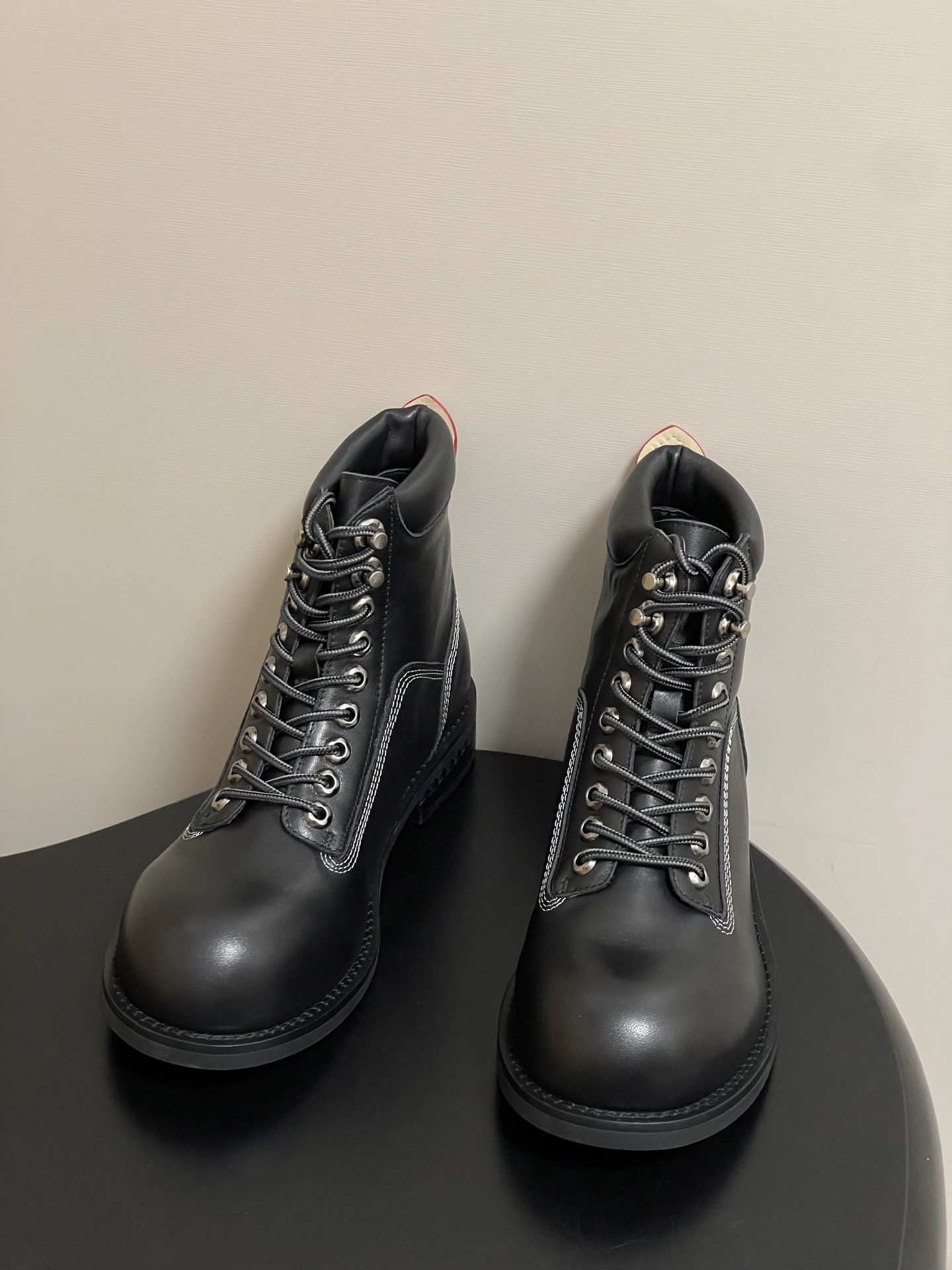 Louis Vuitton Black Leather Lace-Up Boots with Contrast Stitching