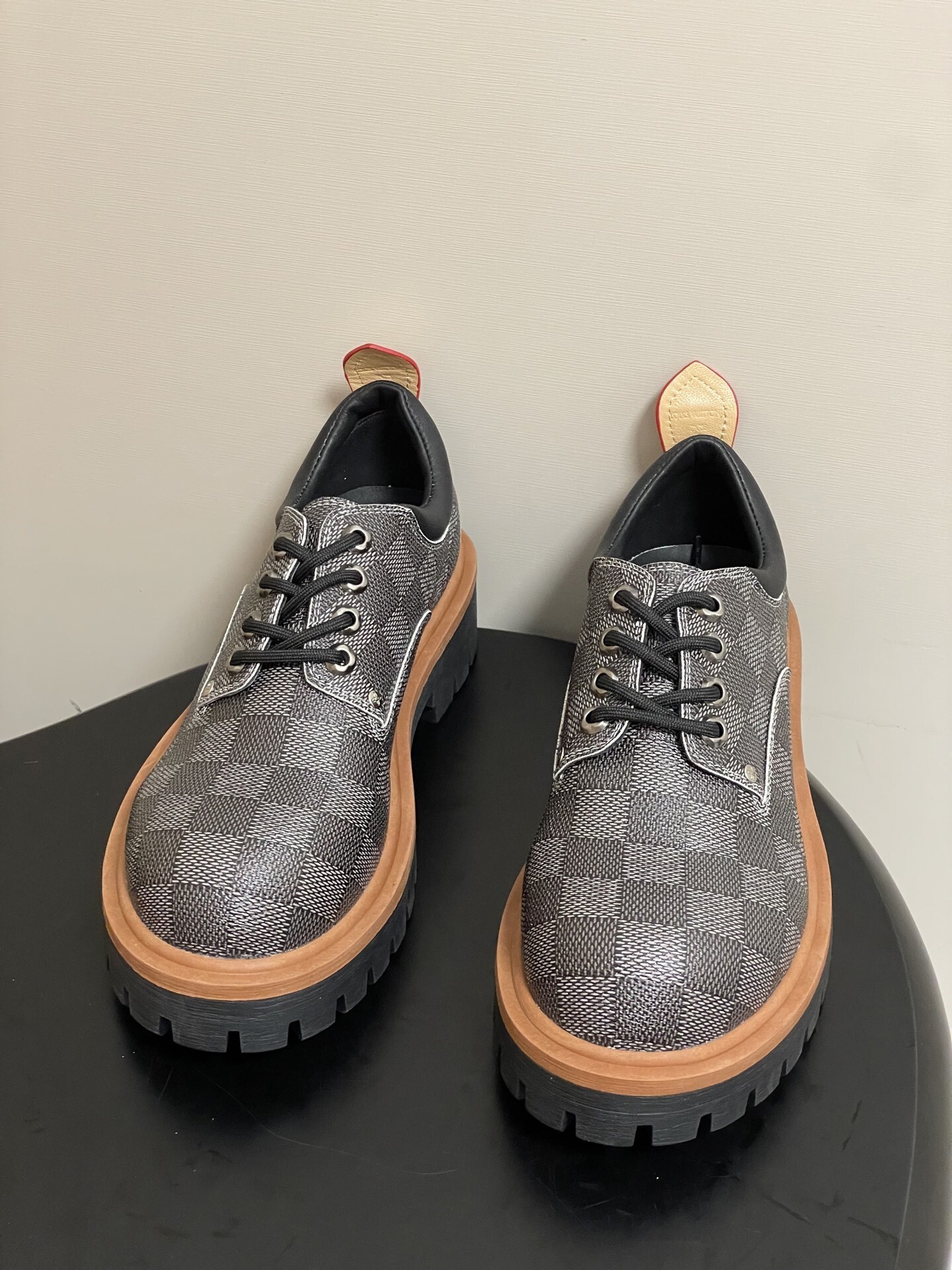 Luxury Checkered Canvas Platform Derby Shoes - Chunky Lug Sole