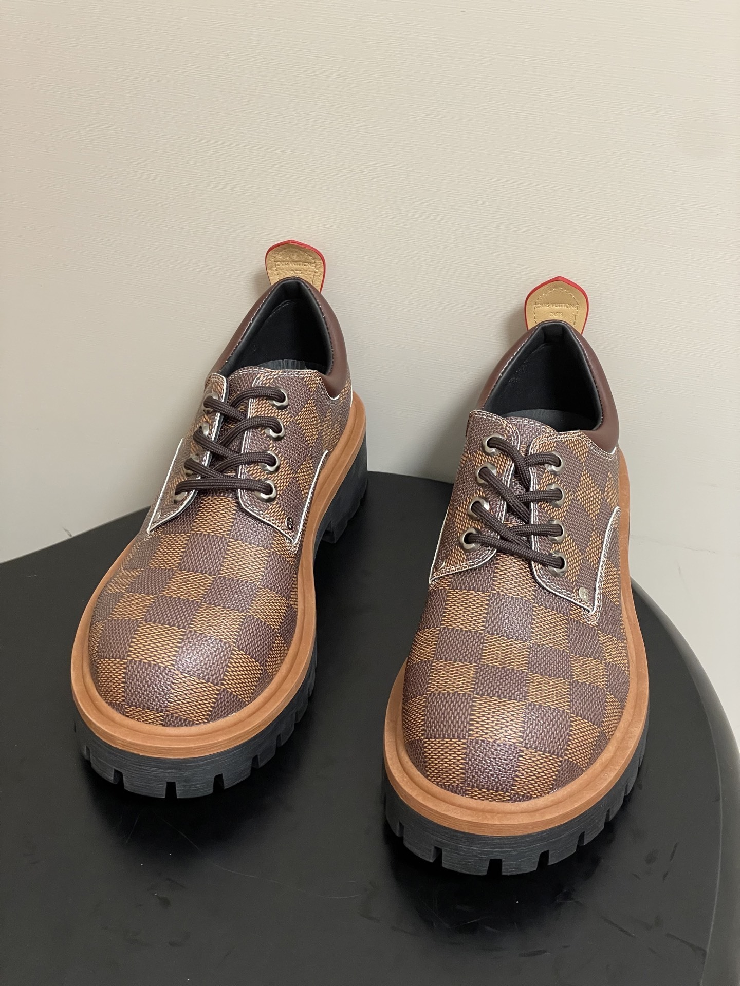 Brown Checkered Platform Derby Shoes - Luxury Chunky Sole