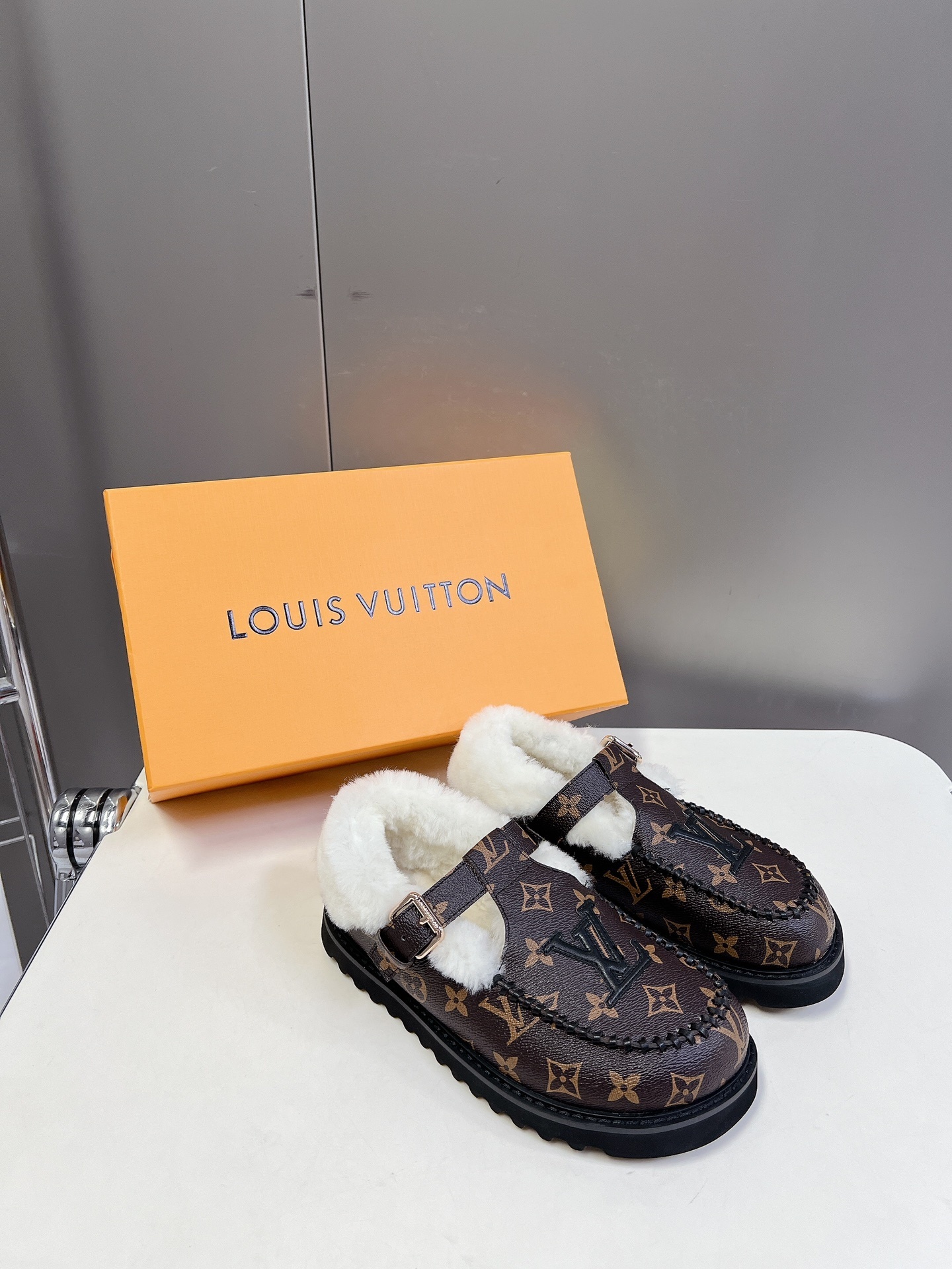 Louis Vuitton Monogram Shearling Loafers Luxury Winter Mules