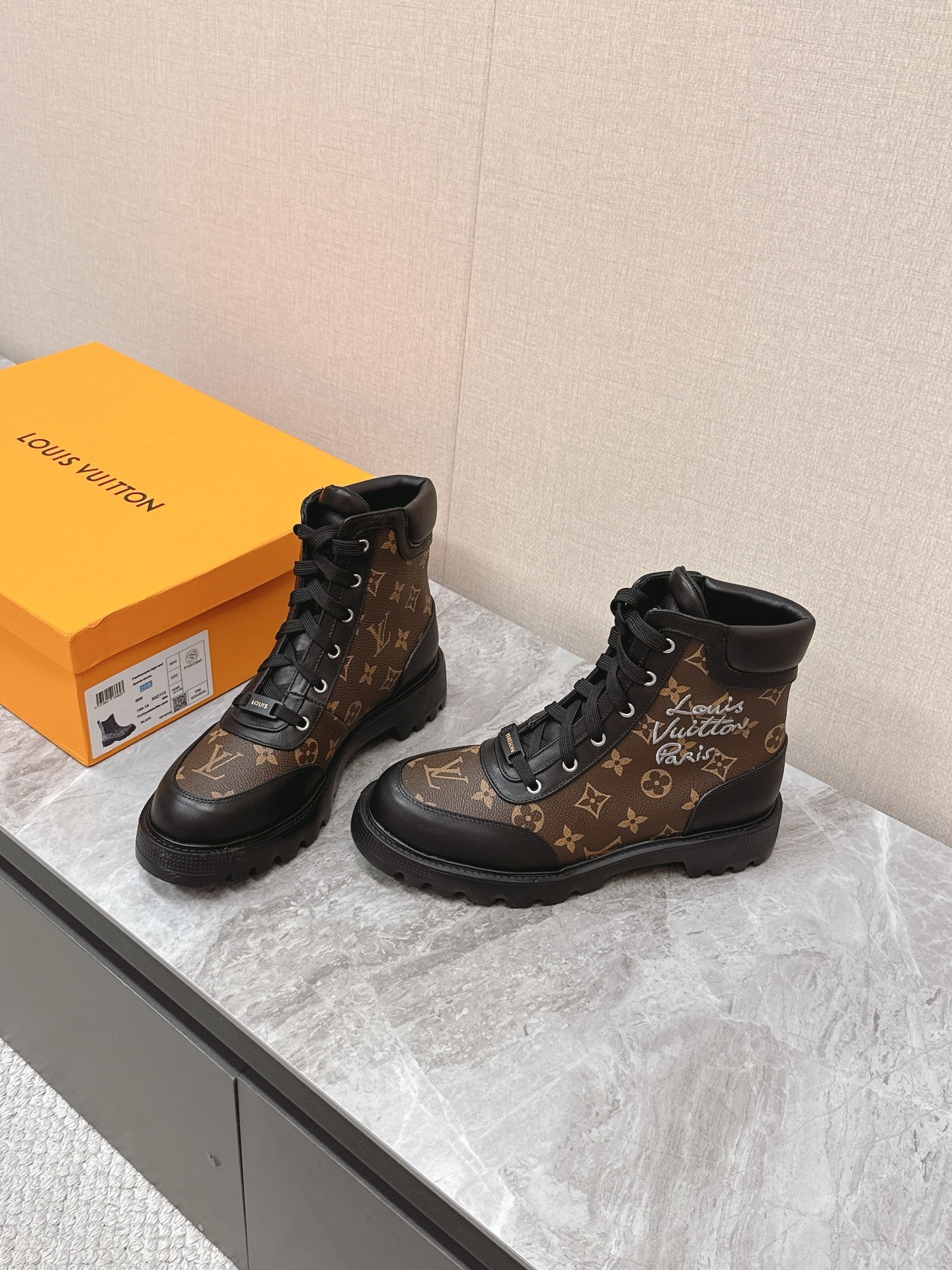 Louis Vuitton Monogram Canvas and Black Leather Ranger Boots