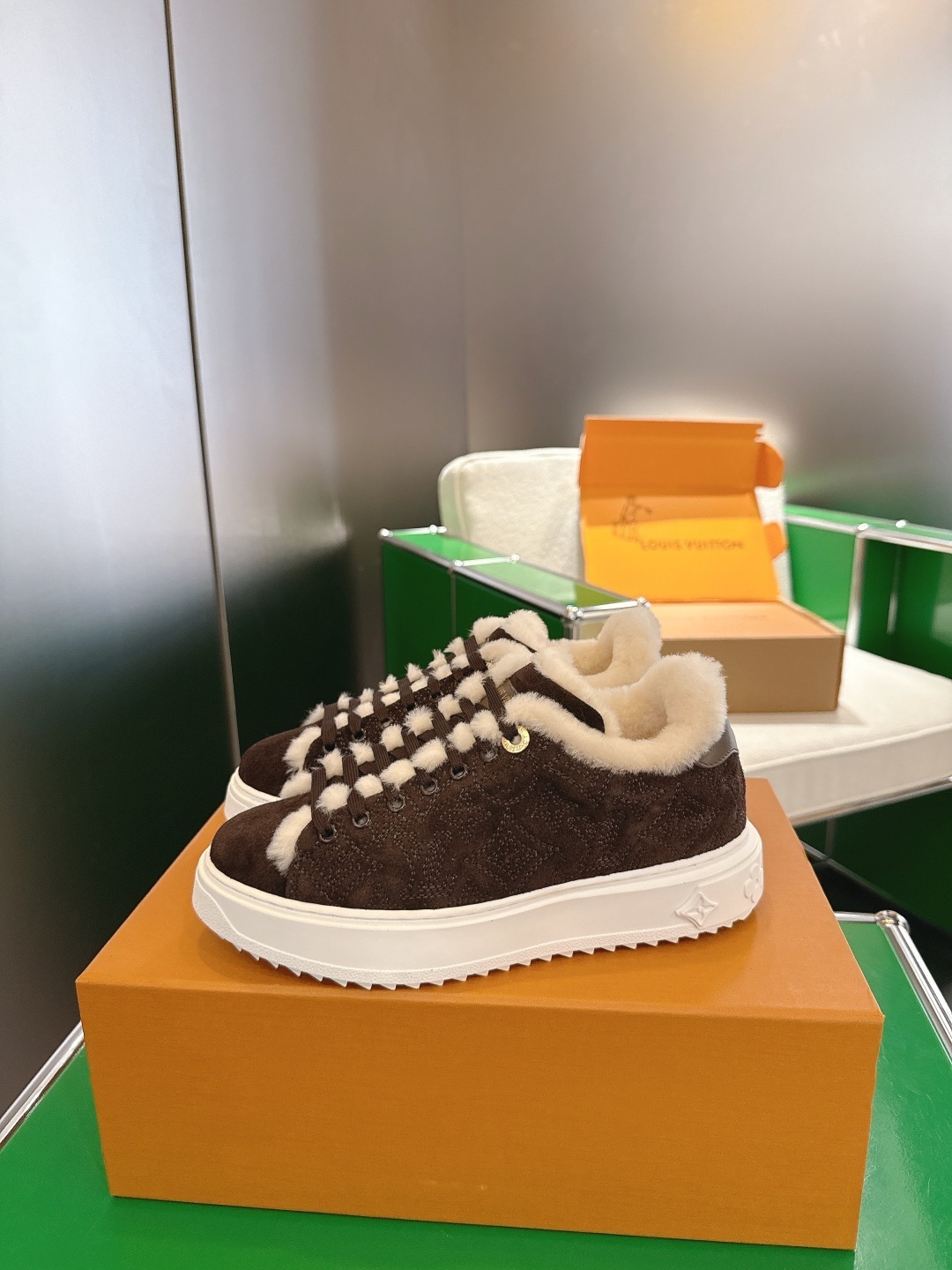 Louis Vuitton Time Out Shearling Sneakers - Brown Luxury Winter Shoes