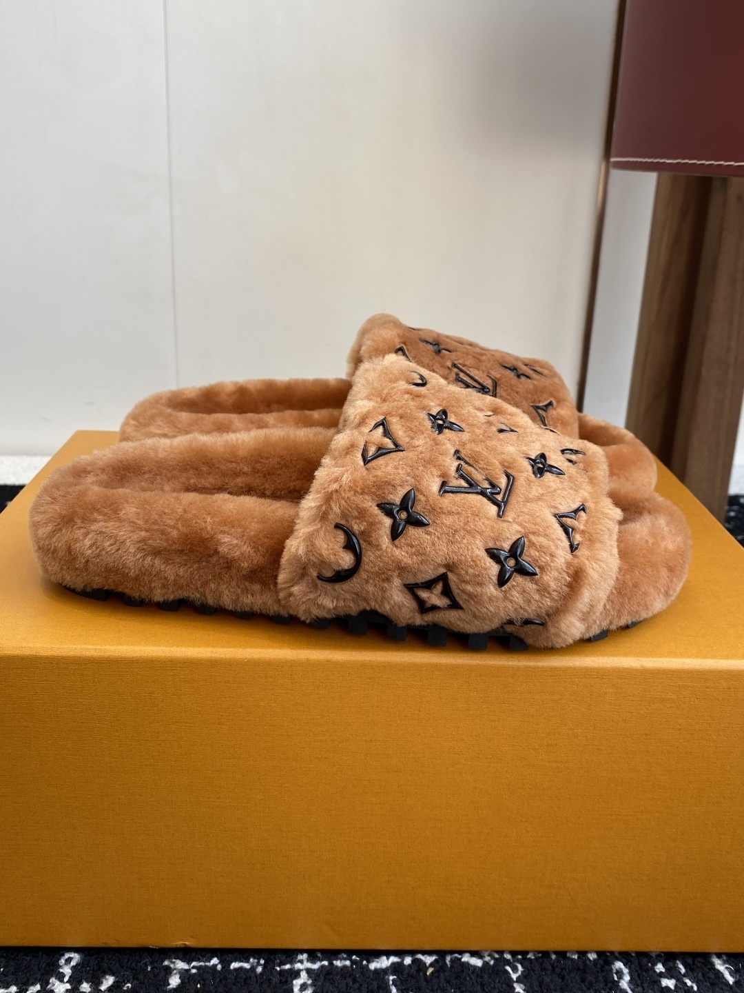 Luxury Monogram Plush Fur Slides - Designer Winter Slippers