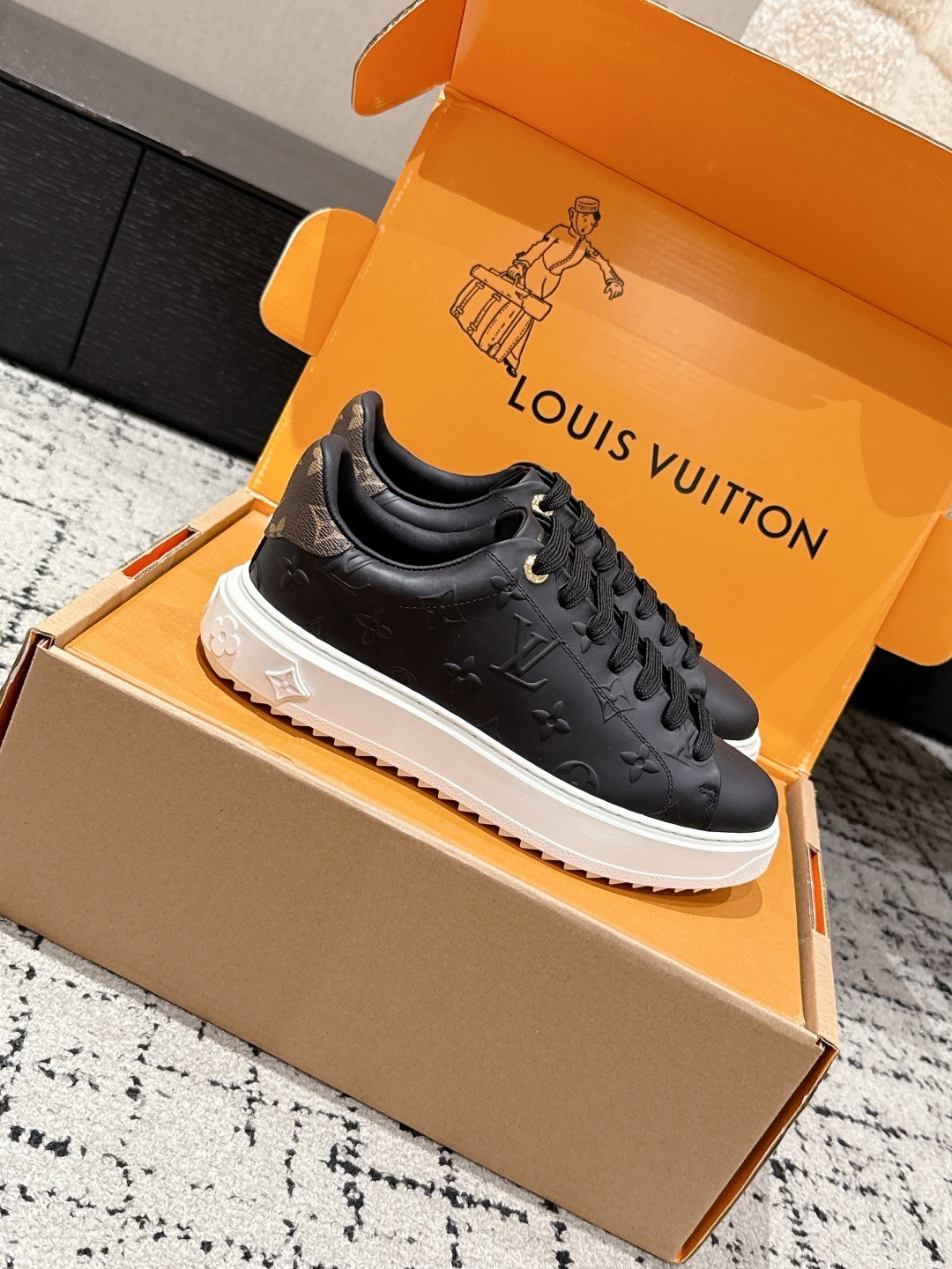 Louis Vuitton Frontrow Sneaker Black Leather with Monogram Detail