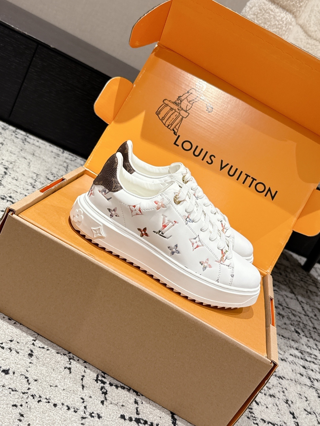 Louis Vuitton White Monogram Luxury Sneakers - Colorful Floral Edition