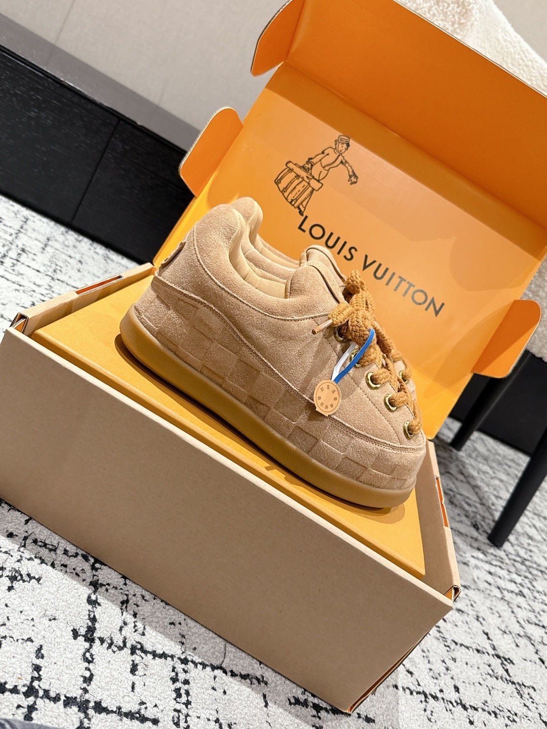 Louis Vuitton LV Skate Sneaker Beige Suede Damier Embossed