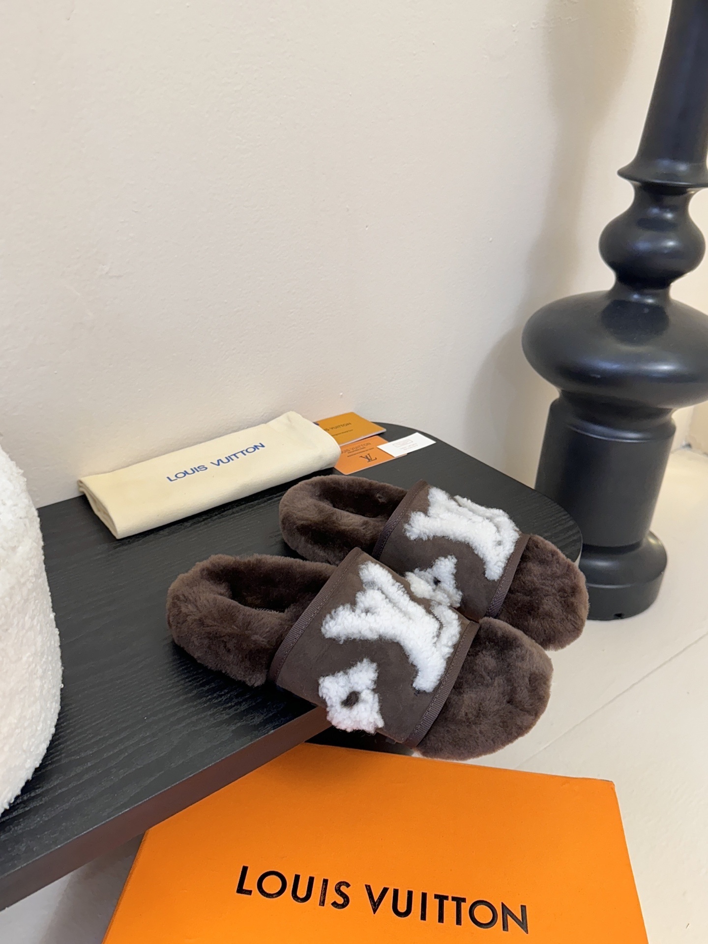 Louis Vuitton Brown Shearling Flat Mules - Luxury Plush Slippers