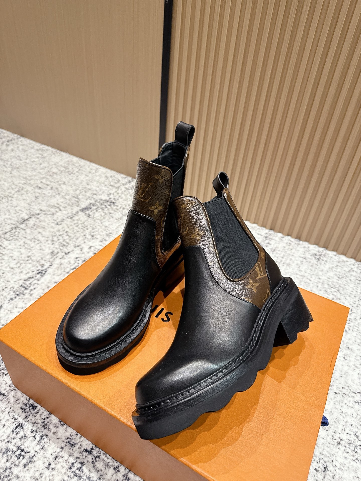 Louis Vuitton Territory Black Leather Chelsea Boots with Monogram