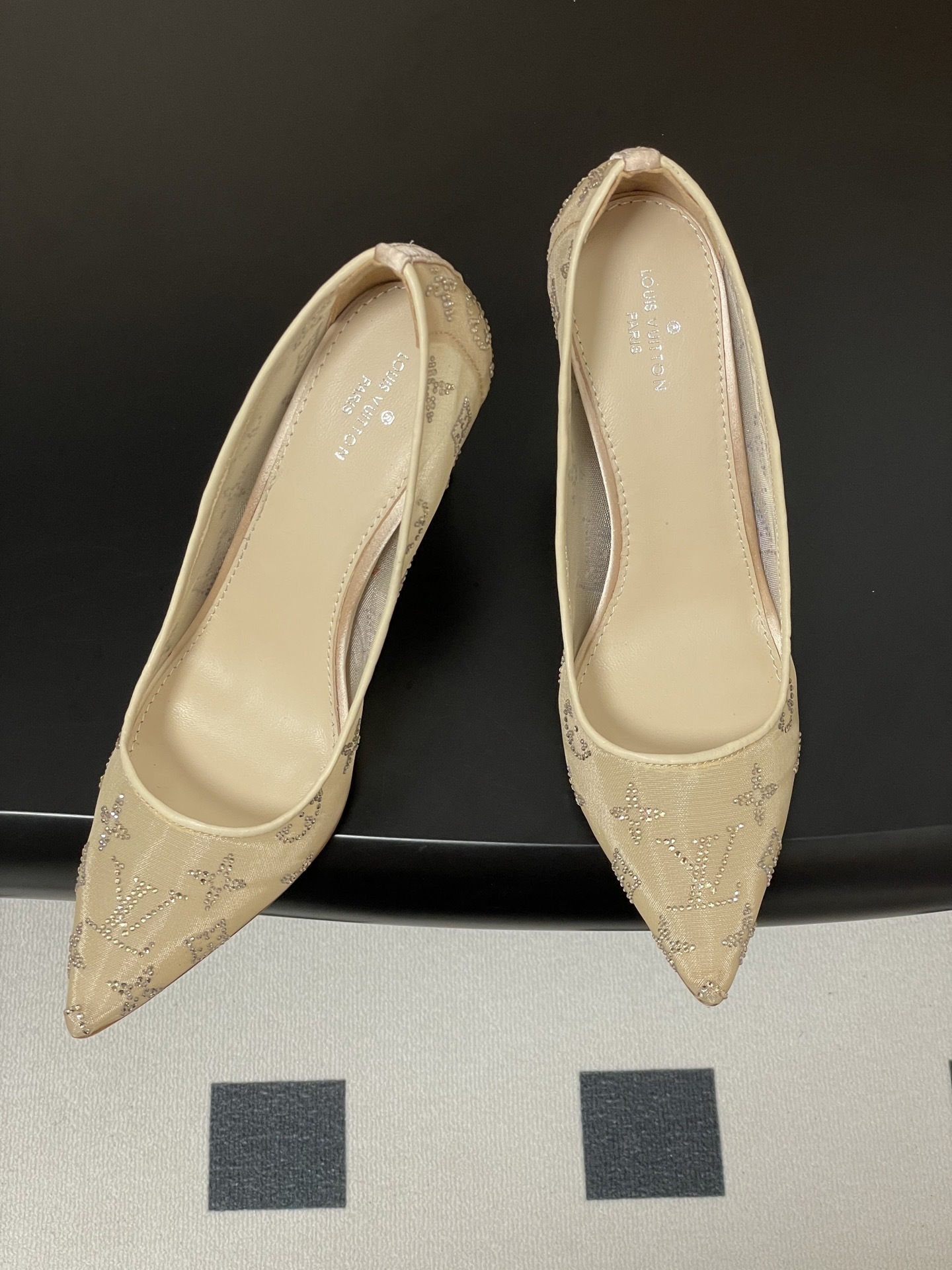 Luxury Crystal Mesh Pointed Toe Pumps - Elegant Monogram Stiletto