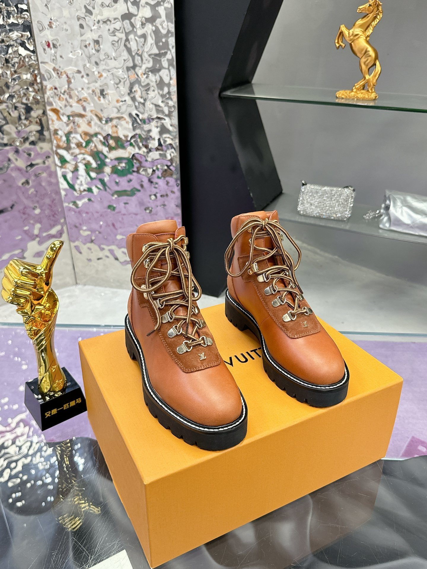 Louis Vuitton Tan Leather & Suede Ankle Boots - Luxury Lace-Up